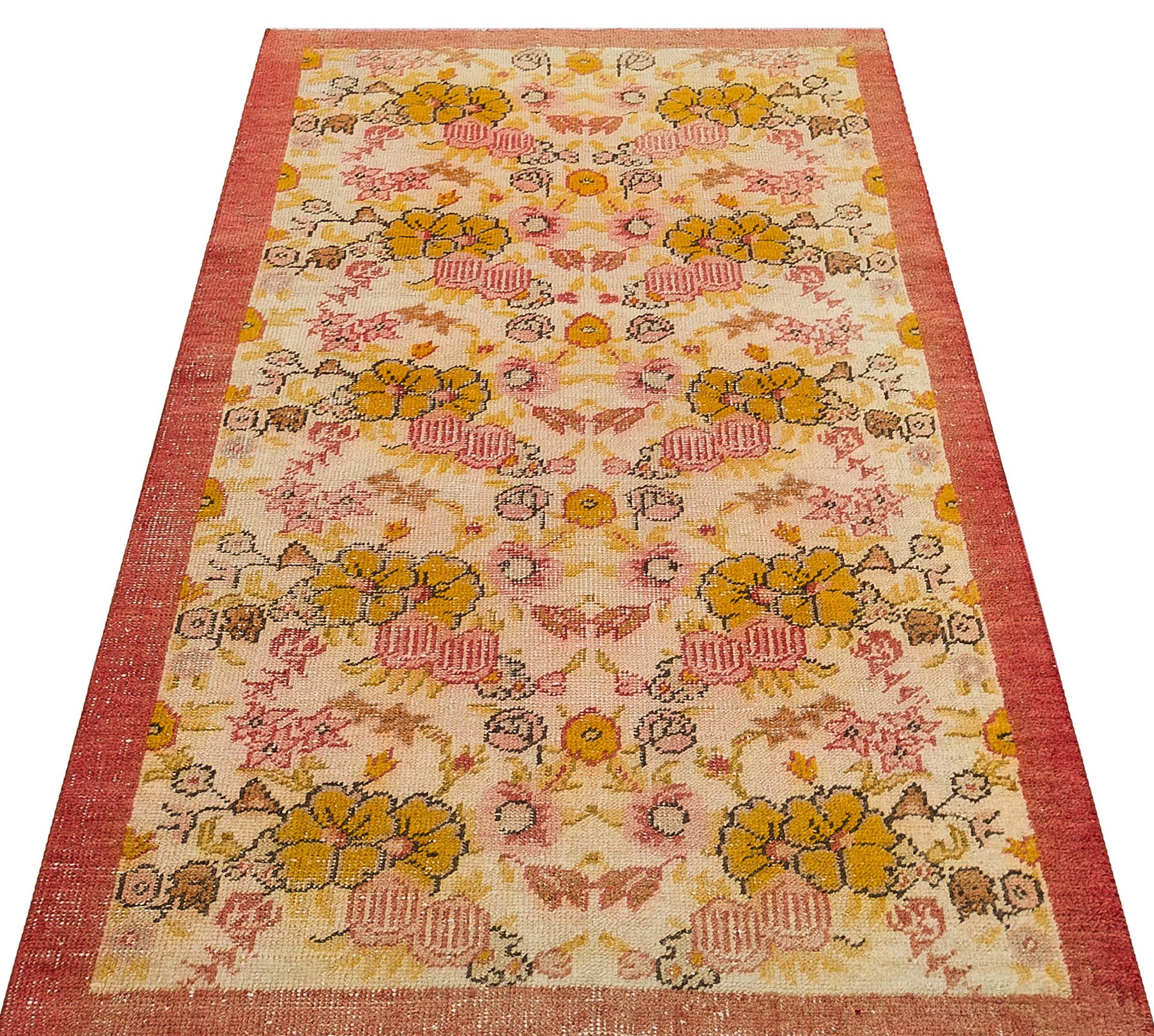 Exclusive Vintage Distressed Handwoven Rug, vintage rug, Handmade, hand-knotted wool, cotton & silk, size 99 × 185 cm, from Kars