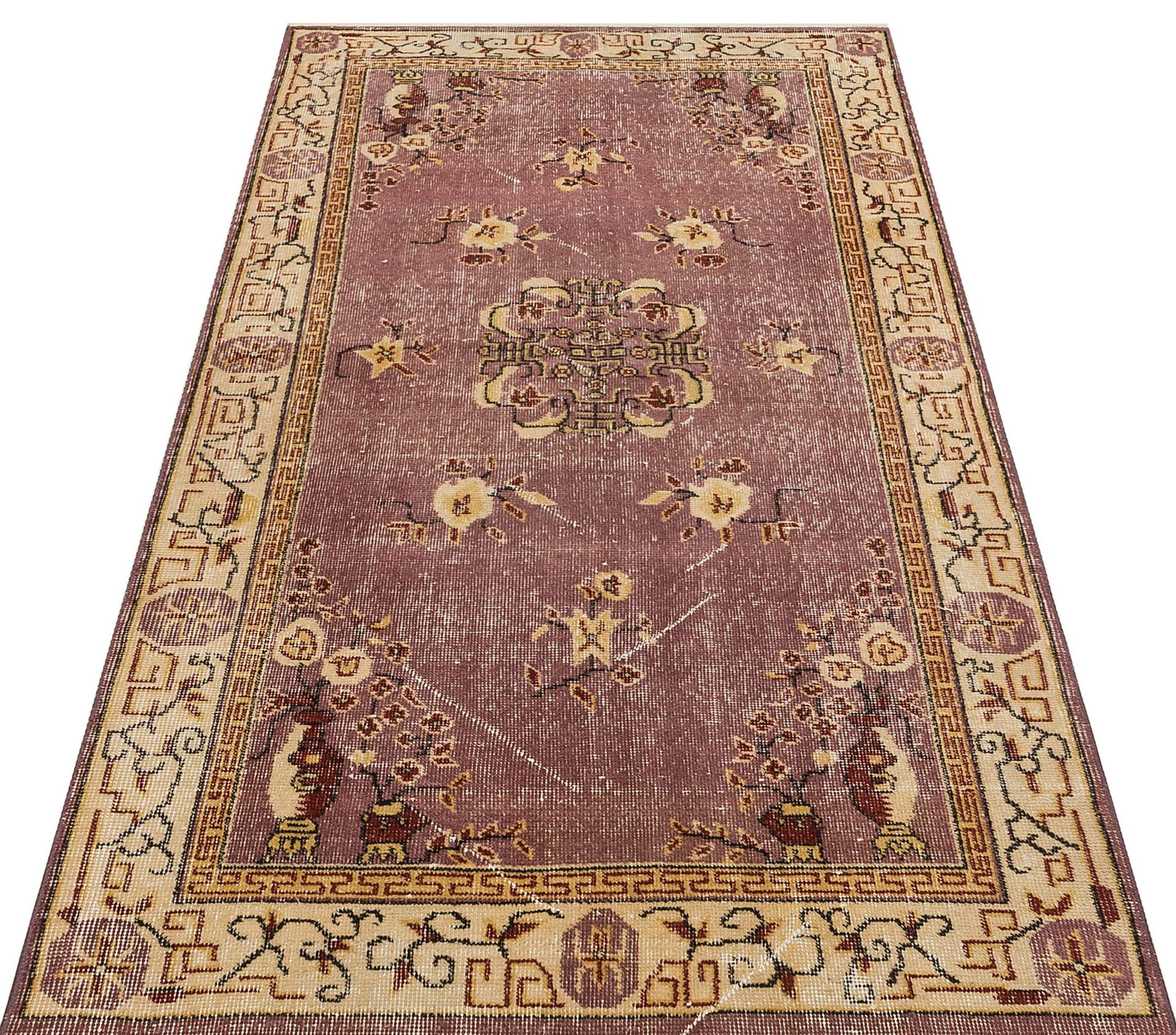 Vintage Distressed Handmade Rug, vintage rug, Handmade, hand-knotted cotton, size 111 × 207 cm, from Anatolia