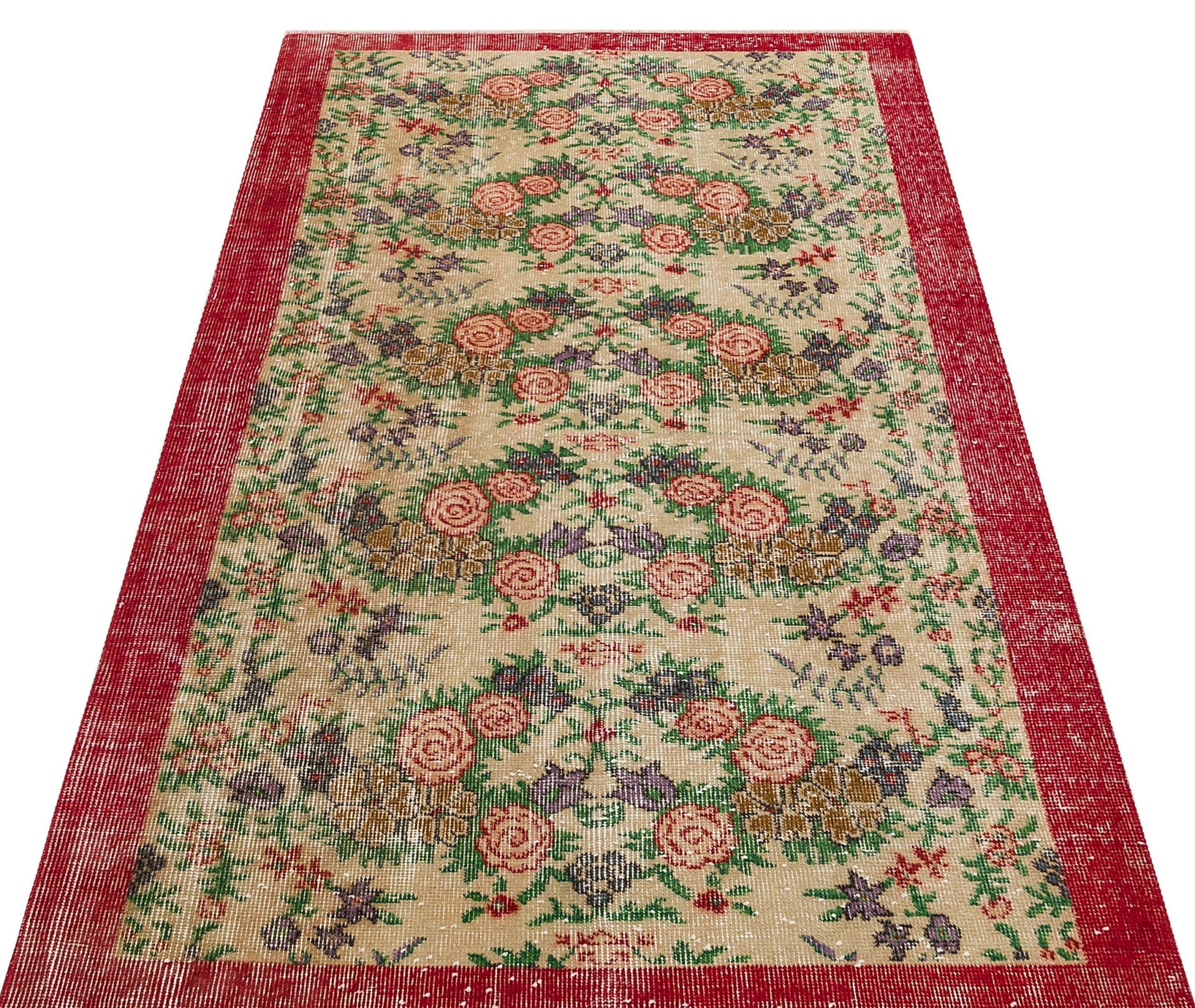 Unique Anatolian Vintage Distressed Handmade Rug, vintage rug, Handmade, hand-knotted wool & silk, size 114 × 203 cm, from Kayseri