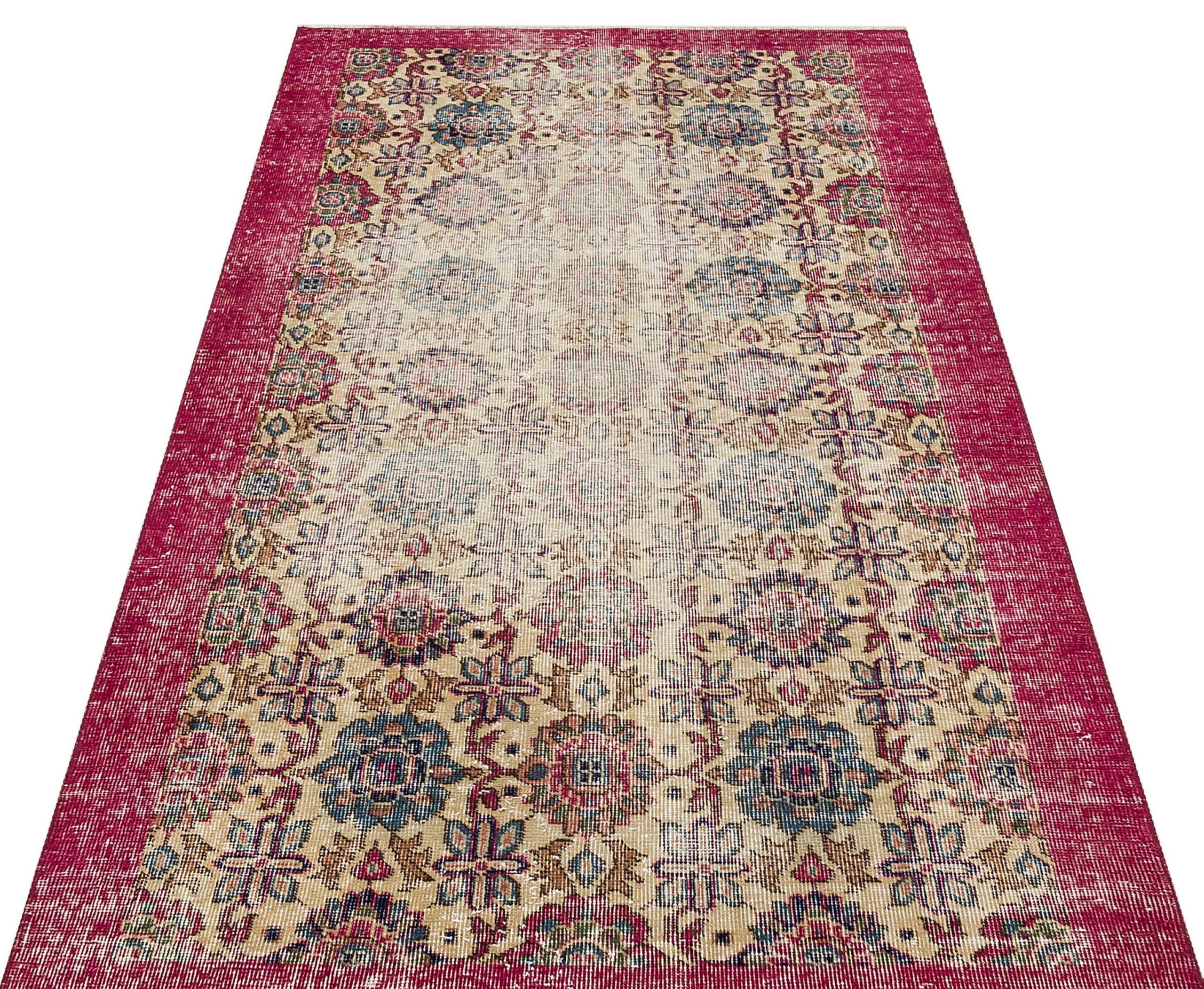 Vintage Distressed Handmade Rug, vintage rug, Handmade, hand-knotted wool & cotton, size 112 × 200 cm, from Konya