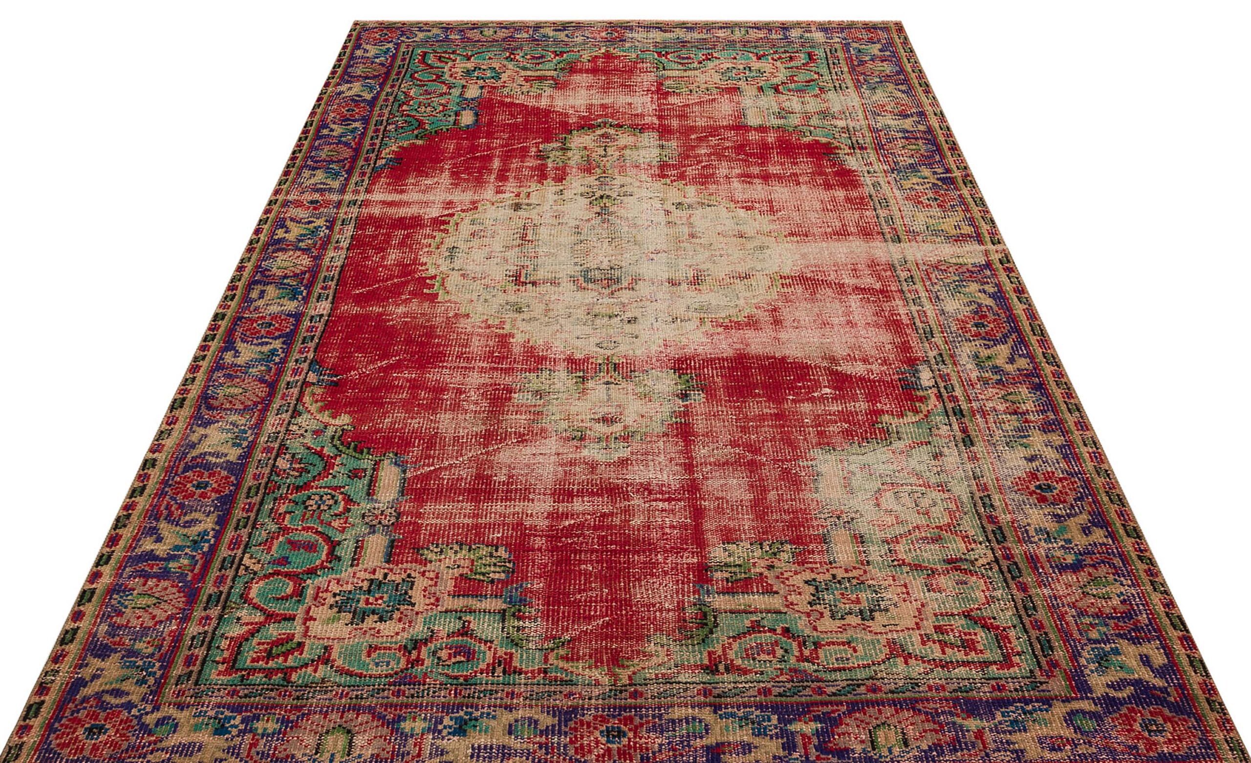 Vintage Distressed Handmade Rug, vintage rug, Handmade, hand-knotted wool & cotton, size 169 × 253 cm, from Isparta