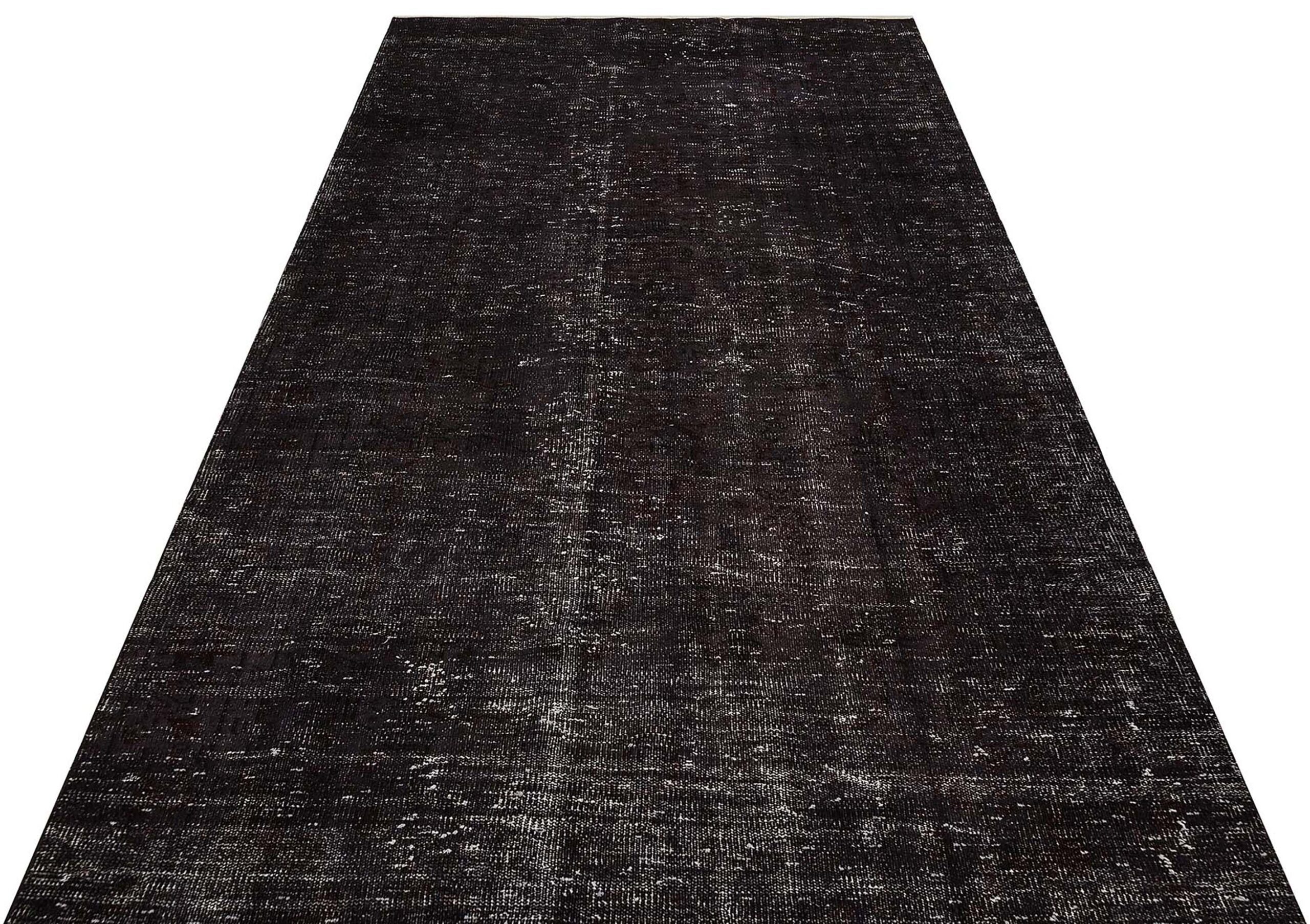 Distressed Handwoven Vintage Black Rug, vintage rug, Handmade, hand-knotted cotton, size 166 × 294 cm, from Manisa