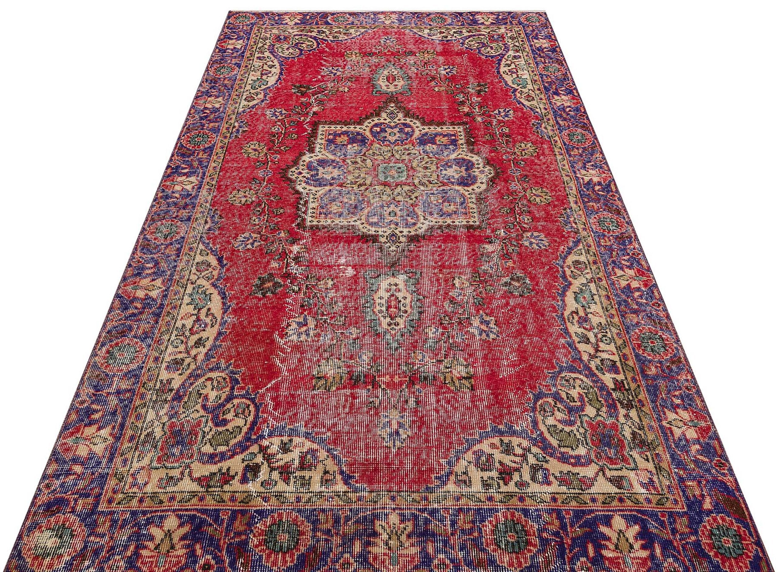 Gerçek El Dokuma Eskitme Vintage Halı 152 x 255 cm 9415