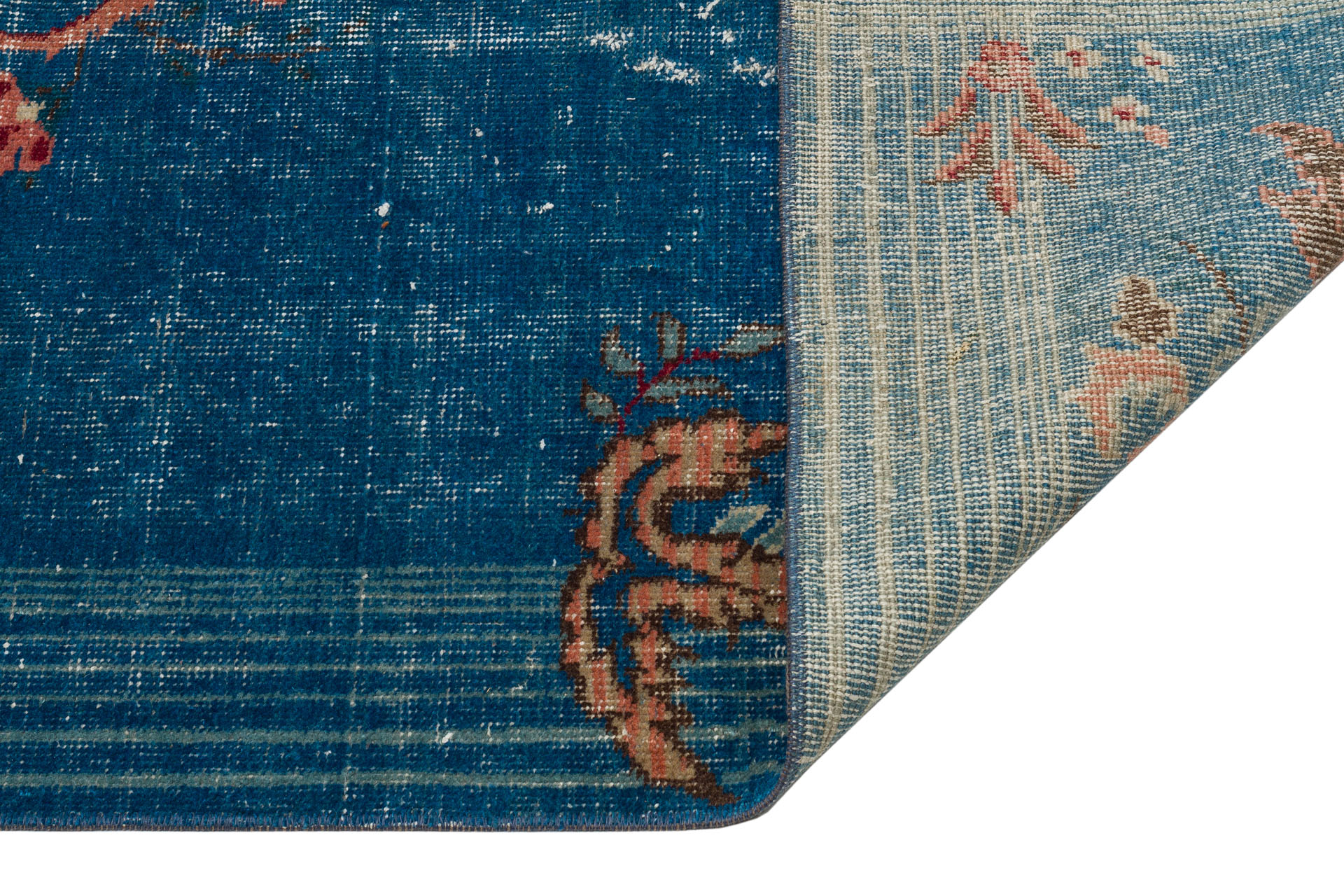 Anatolian Vintage Distressed Hand-Woven Rug in Unique Colors and Patterns — detail view 3, handmade vintage rug