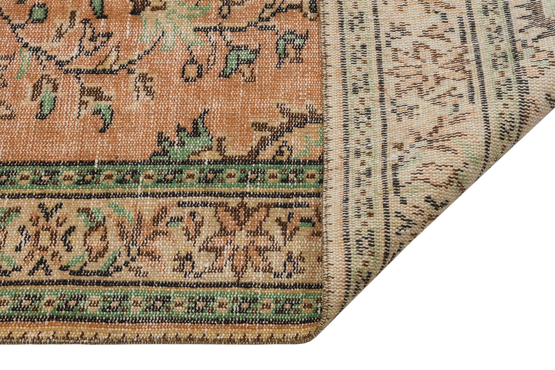 Anatolian Vintage Distressed Hand-Woven Rug in Unique Colors and Patterns — detail view 3, handmade vintage rug