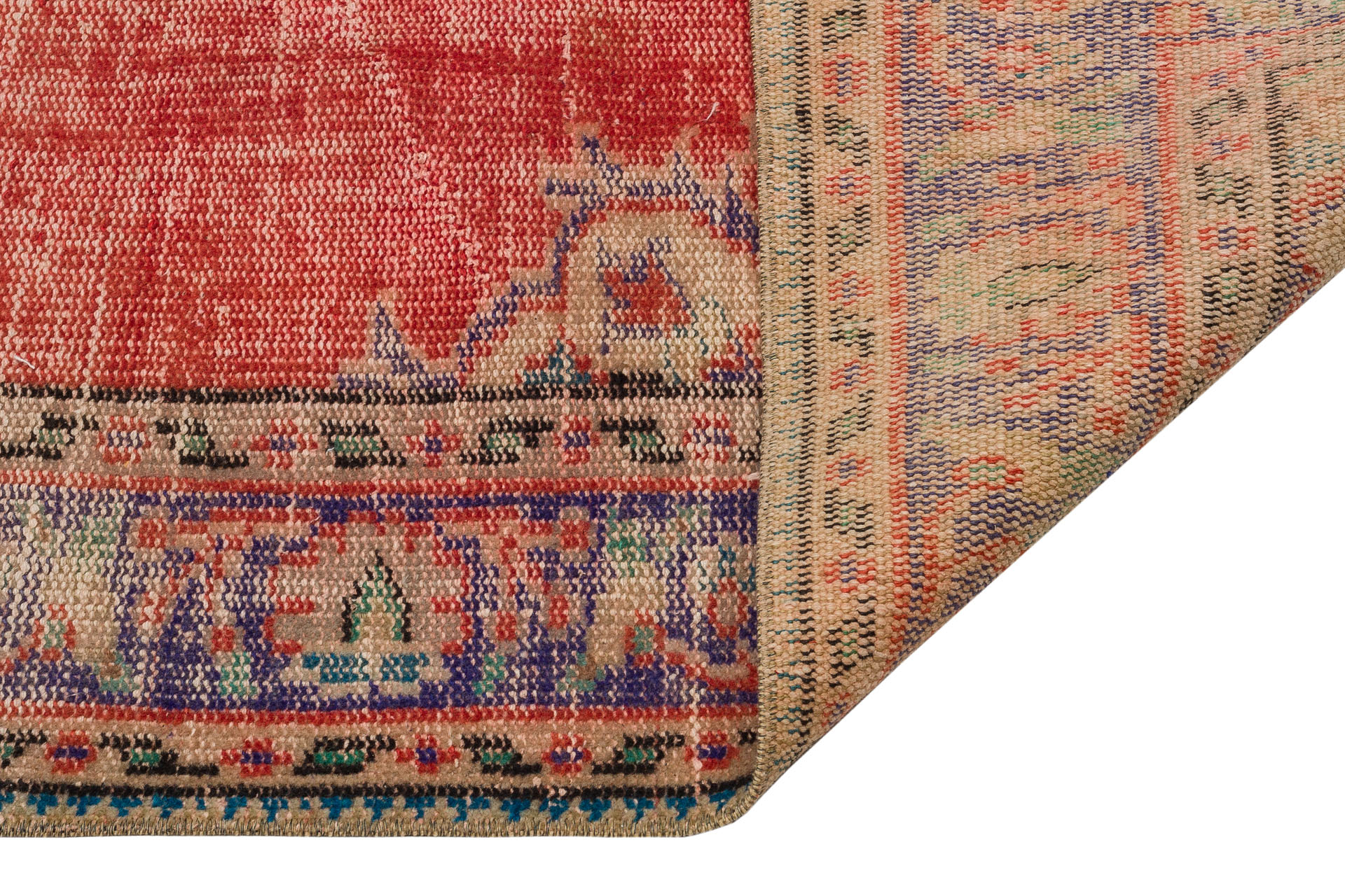 Anatolian Vintage Distressed Hand-Woven Rug in Unique Colors and Patterns — detail view 3, handmade vintage rug