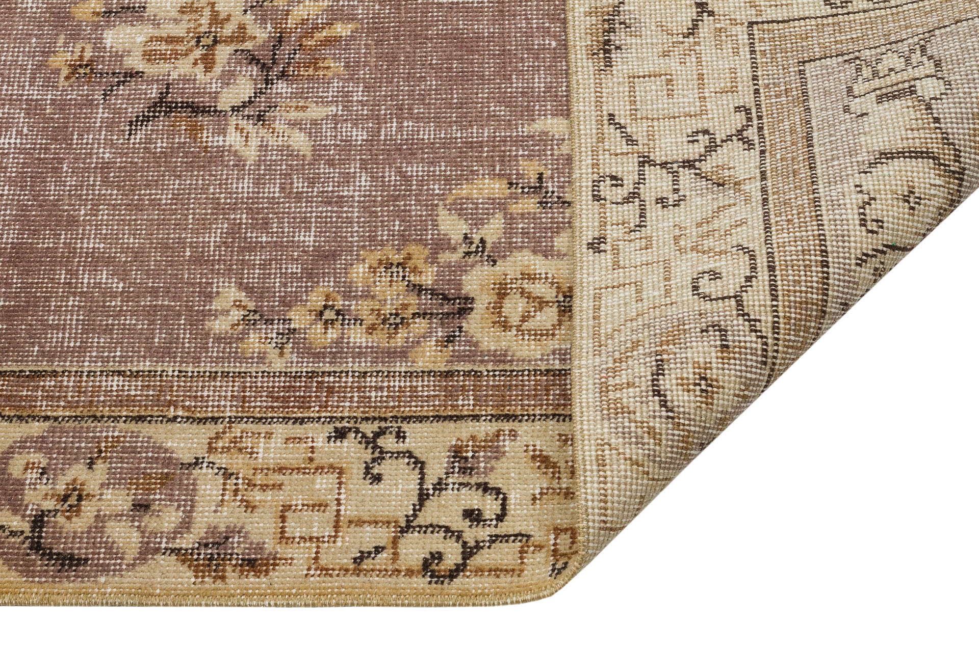 Anatolian Vintage Distressed Handwoven Rug in Unique Colors and Patterns — detail view 3, handmade vintage rug