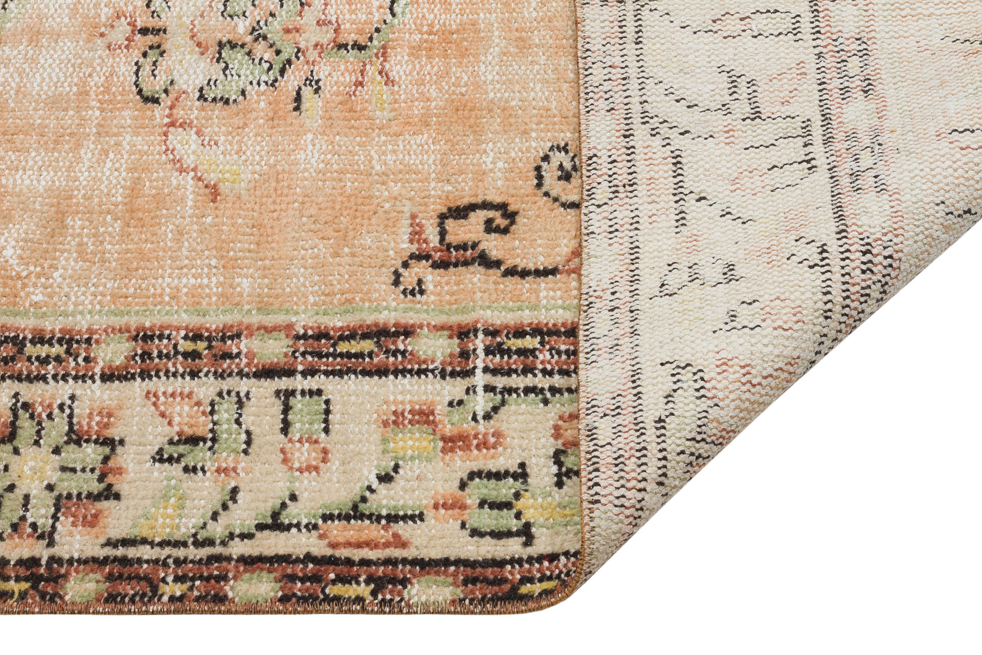 Anatolian Vintage Distressed Hand-Woven Rug in Unique Colors and Patterns — detail view 3, handmade vintage rug