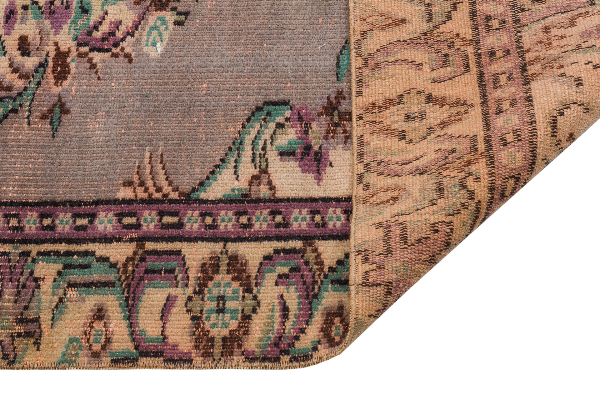 Anatolian Vintage Distressed Hand-Woven Rug in Unique Colors and Patterns — detail view 3, handmade vintage rug