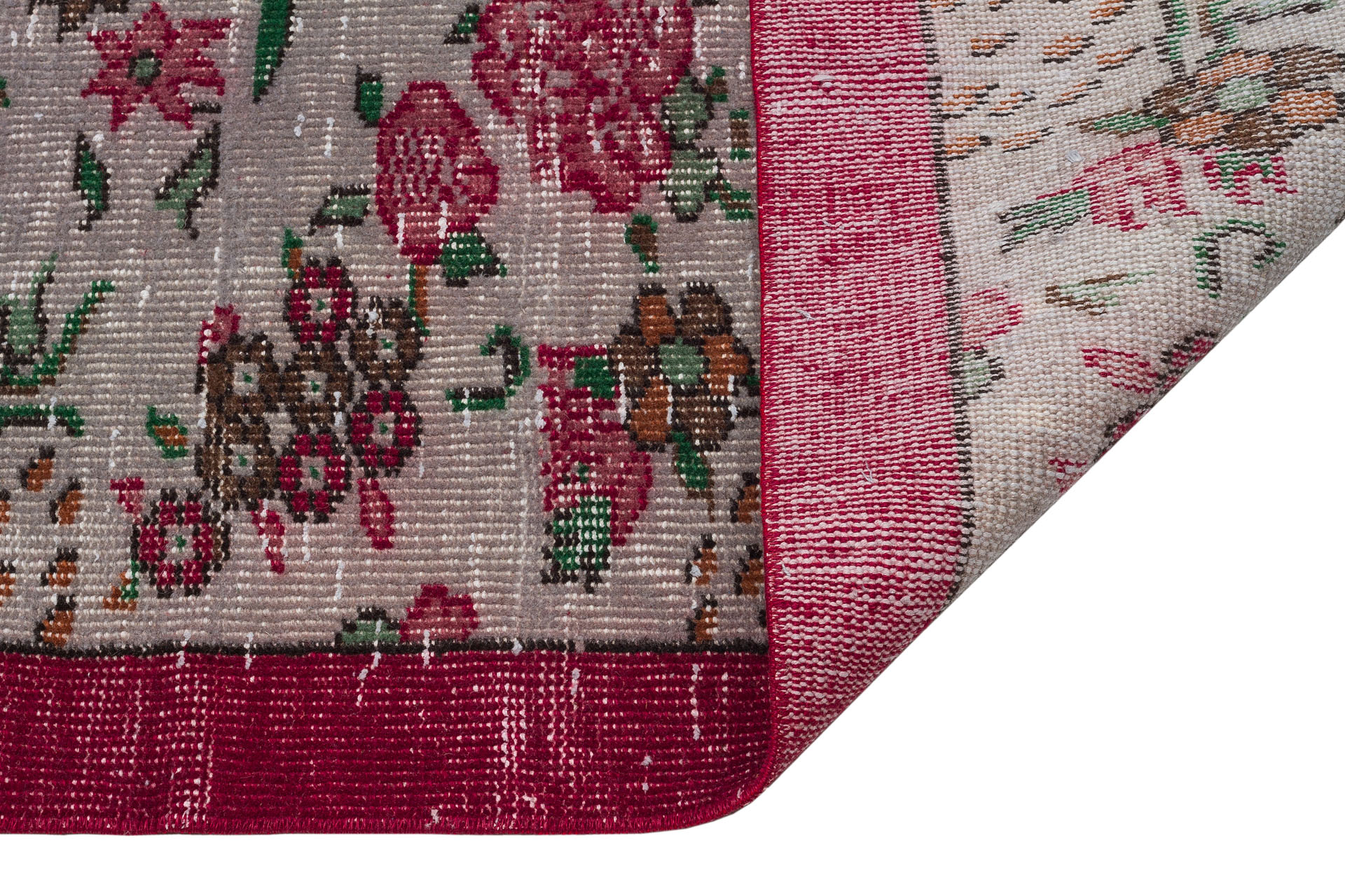 Anatolian Vintage Distressed Hand-Woven Rug in Unique Colors and Patterns — detail view 3, handmade vintage rug