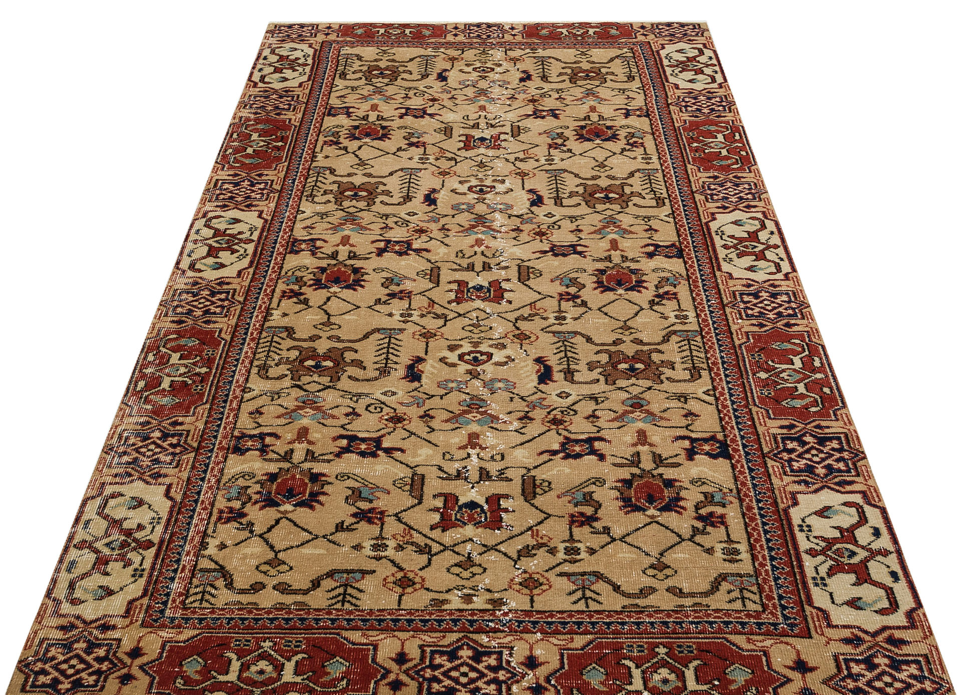 Eşsiz Renk ve Desenlerde Anadolu Vintage Eskitme El Dokuma Halı 136x226cm 9645