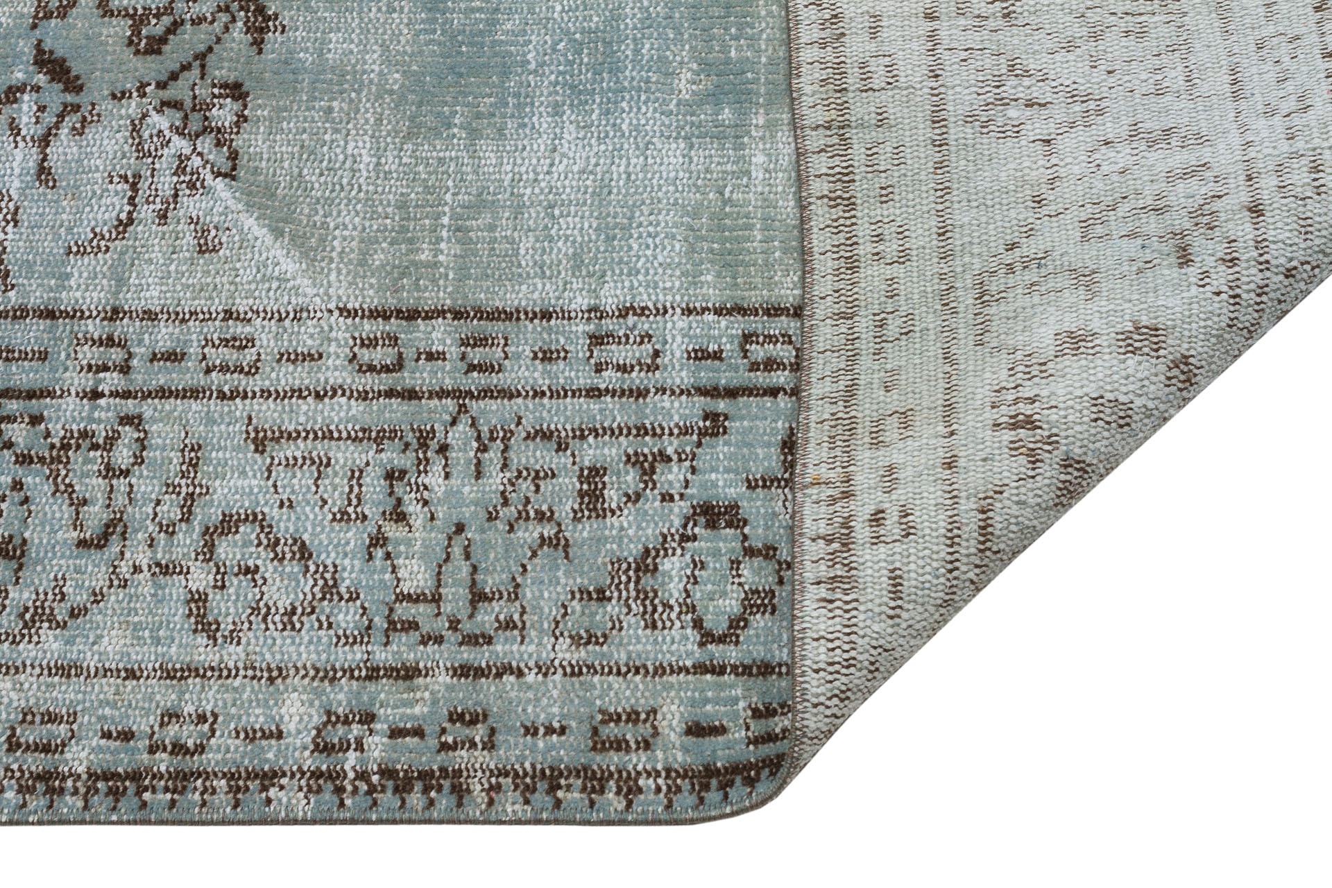 Anatolian Vintage Distressed Handwoven Rug in Unique Colors and Patterns — detail view 3, handmade vintage rug