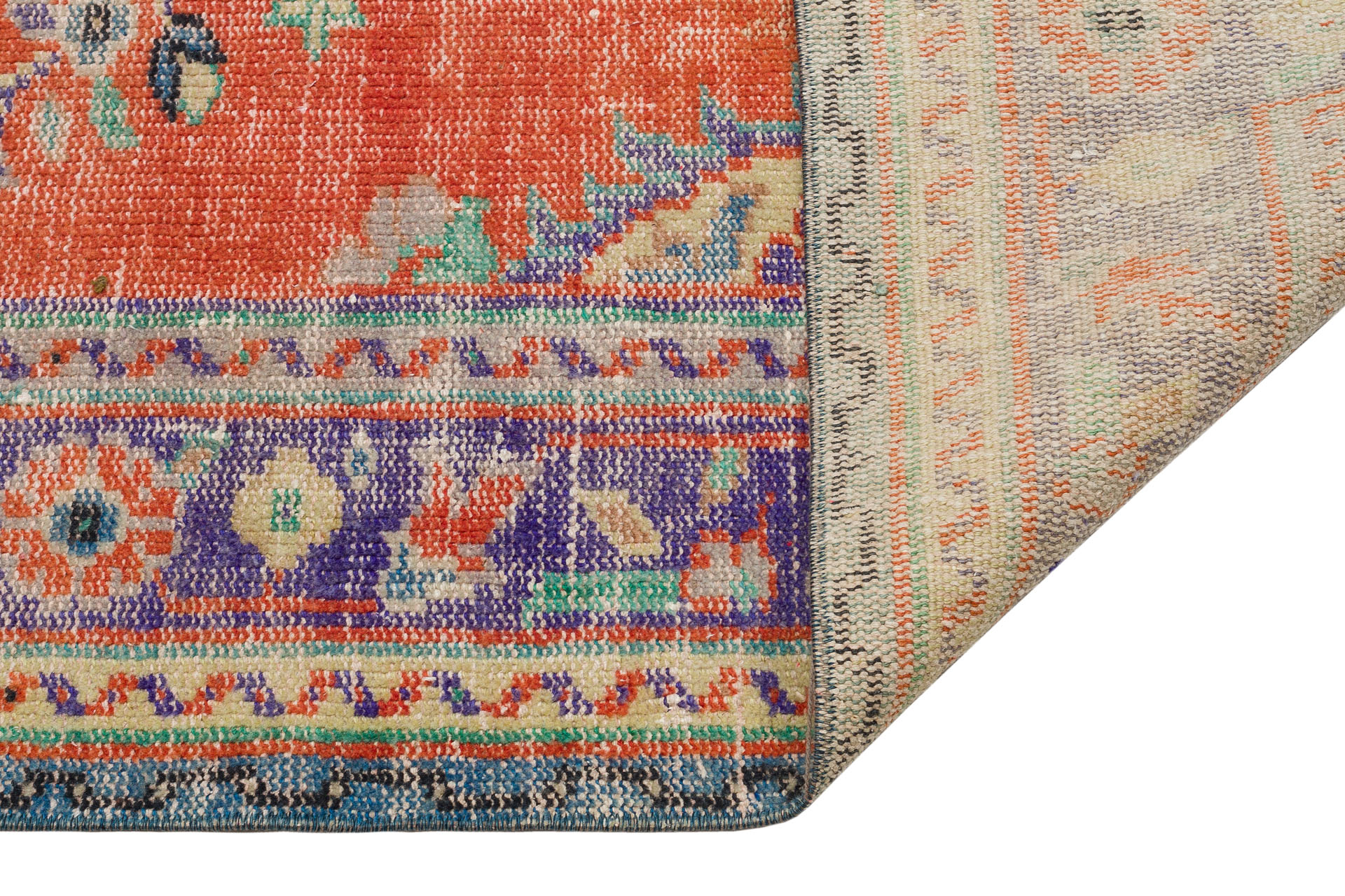 Anatolian Vintage Distressed Hand-Woven Rug in Unique Colors and Patterns — detail view 3, handmade vintage rug