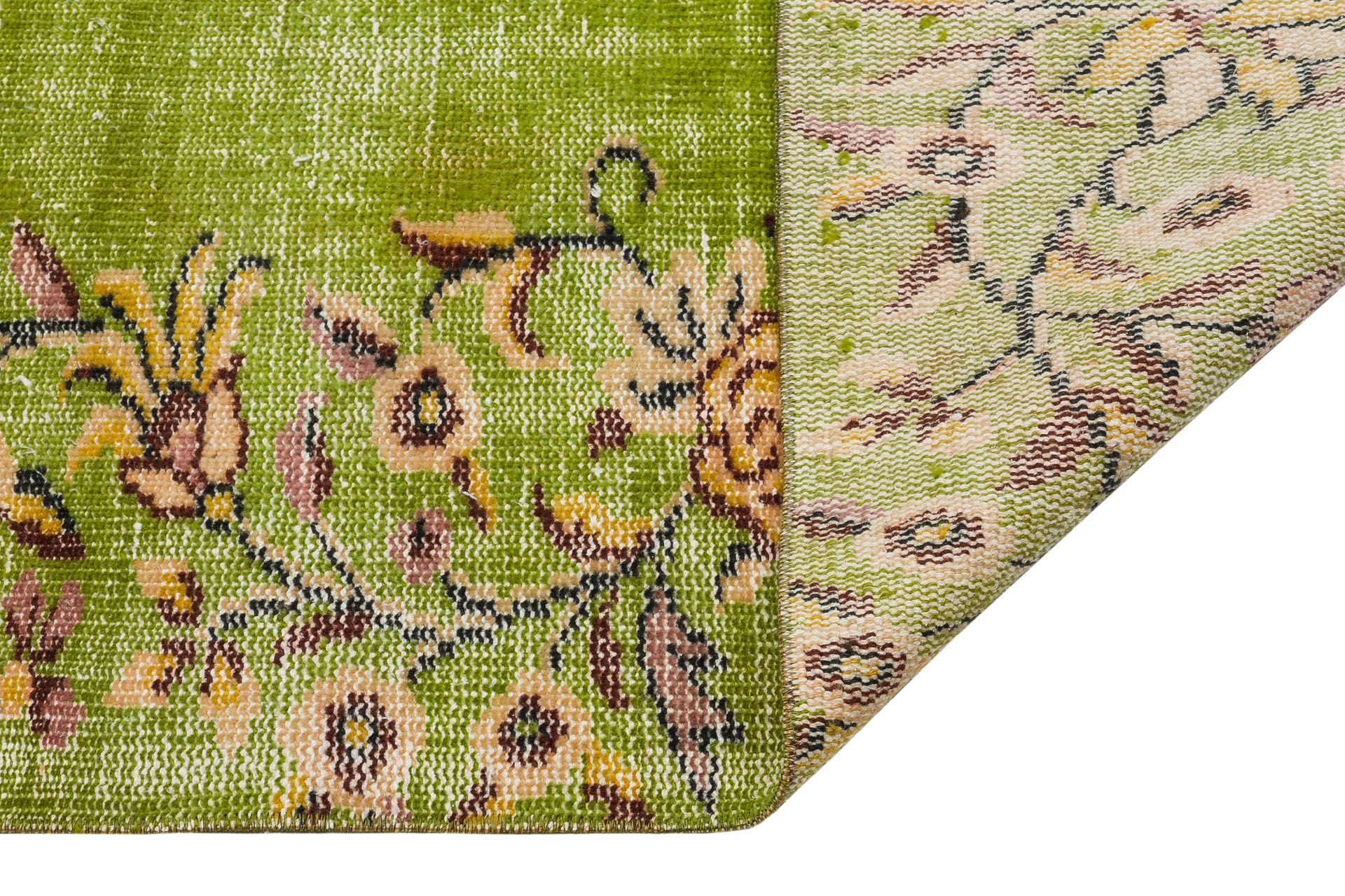 Anatolian Vintage Distressed Hand-Woven Rug in Unique Colors and Patterns — detail view 3, handmade vintage rug