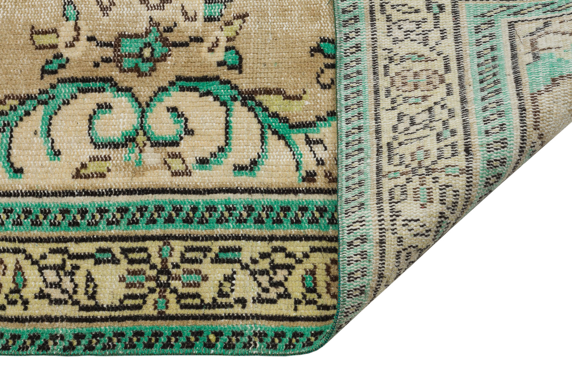 Anatolian Vintage Distressed Handwoven Rug in Unique Colors and Patterns — detail view 3, handmade vintage rug