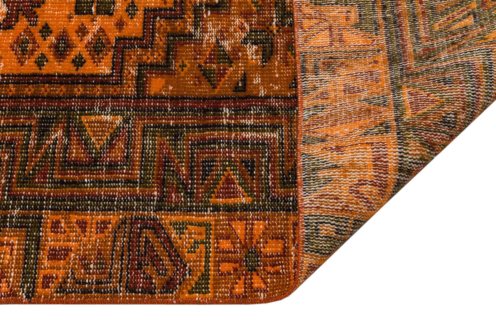 Anatolian Vintage Distressed Hand-Woven Rug in Unique Colors and Patterns — detail view 3, handmade vintage rug
