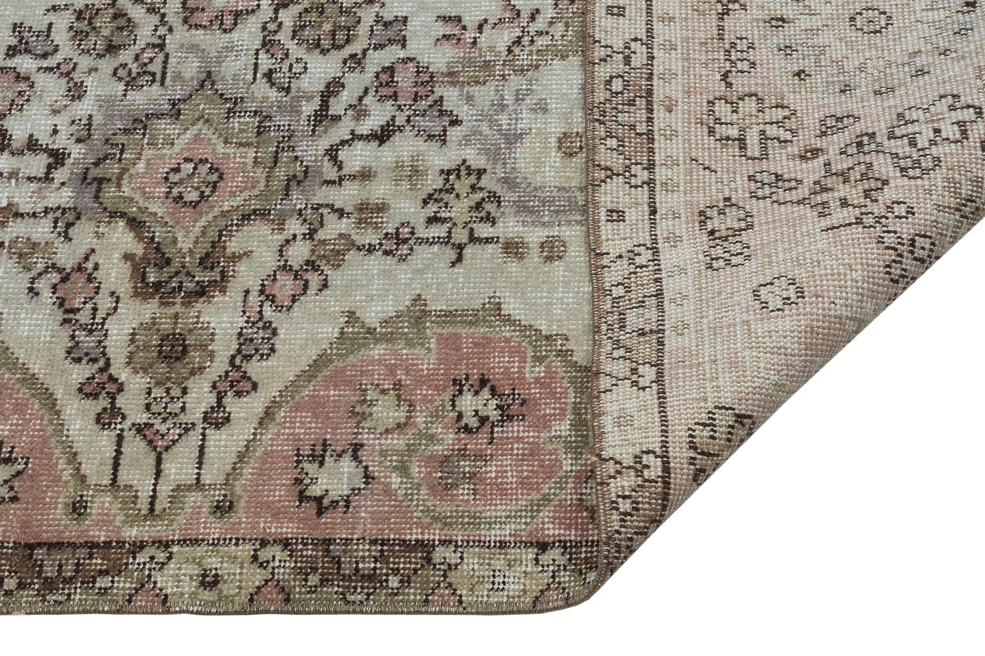 Anatolian Vintage Distressed Handwoven Rug in Unique Colors and Patterns — detail view 3, handmade vintage rug