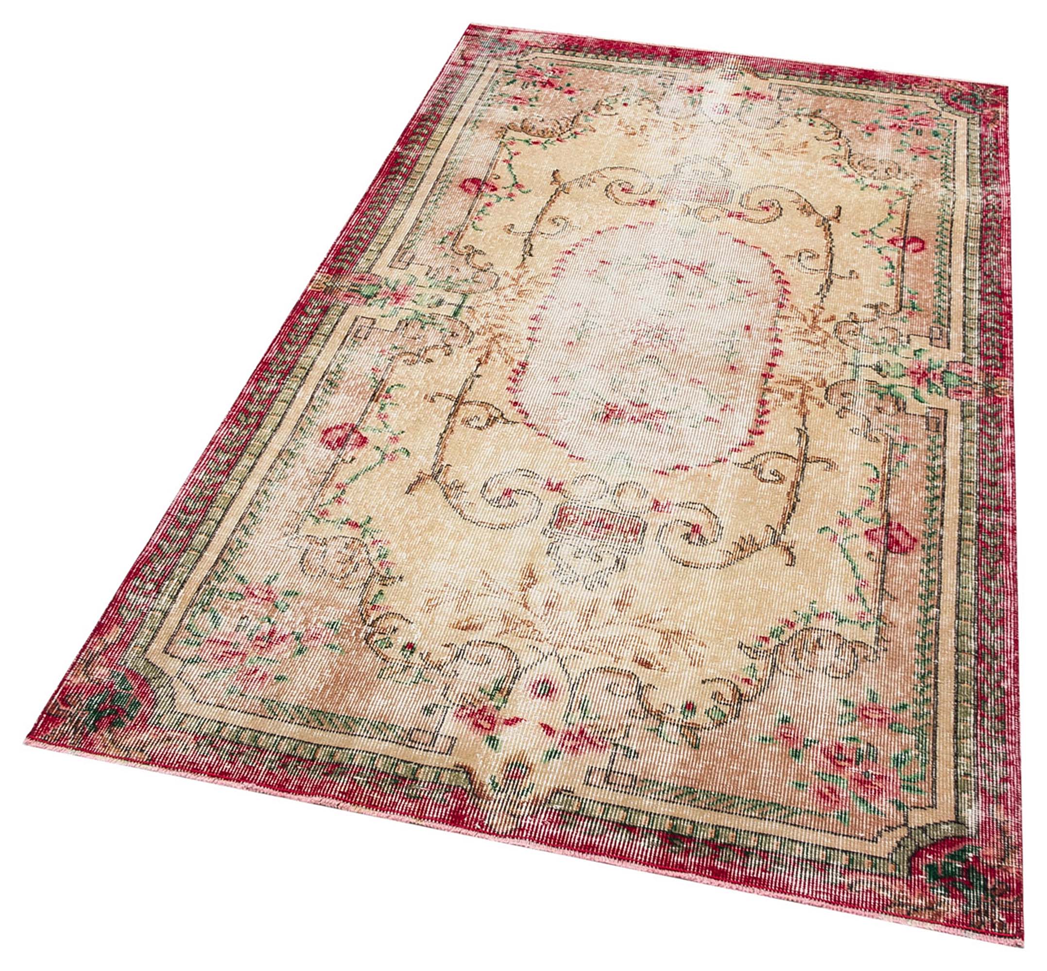 Vintage Distressed Hand-Woven Rug, vintage rug, Handmade, hand-knotted wool & cotton, size 116 × 200 cm, from Bursa