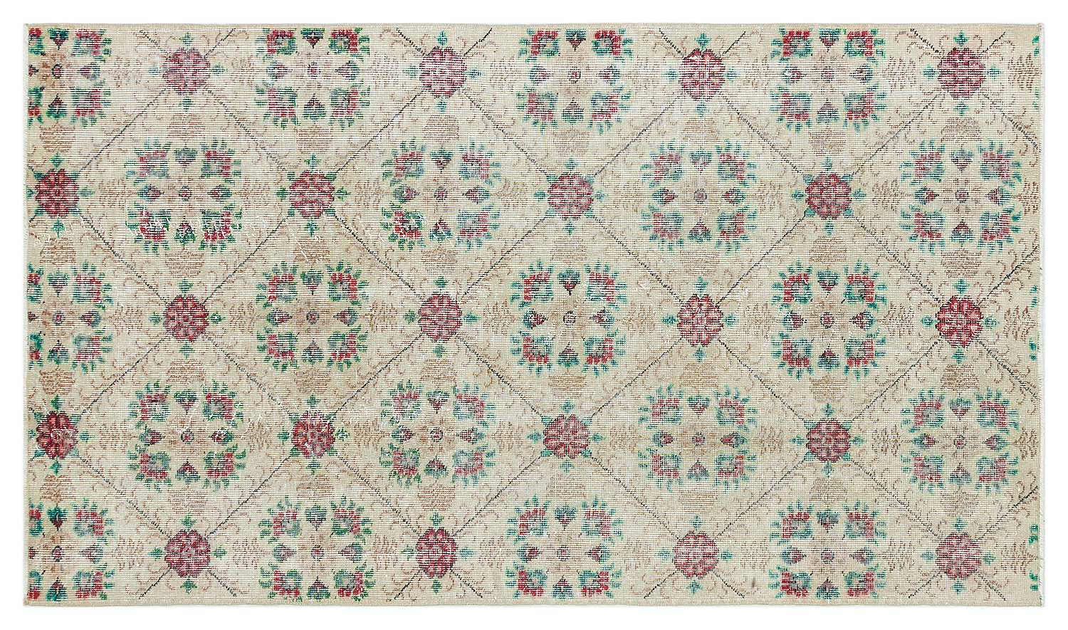 Authentic Hand-Woven Vintage Distressed Rug, vintage rug, Handmade, hand-knotted wool & cotton, size 114 × 196 cm, from Hereke