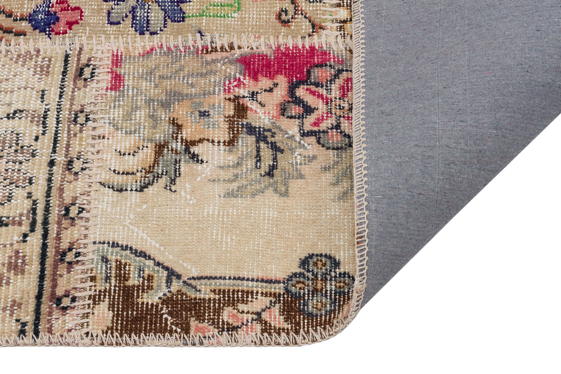 Classic Modern Patchwork Distressed Handwoven Rug — detail view 3, handmade vintage rug