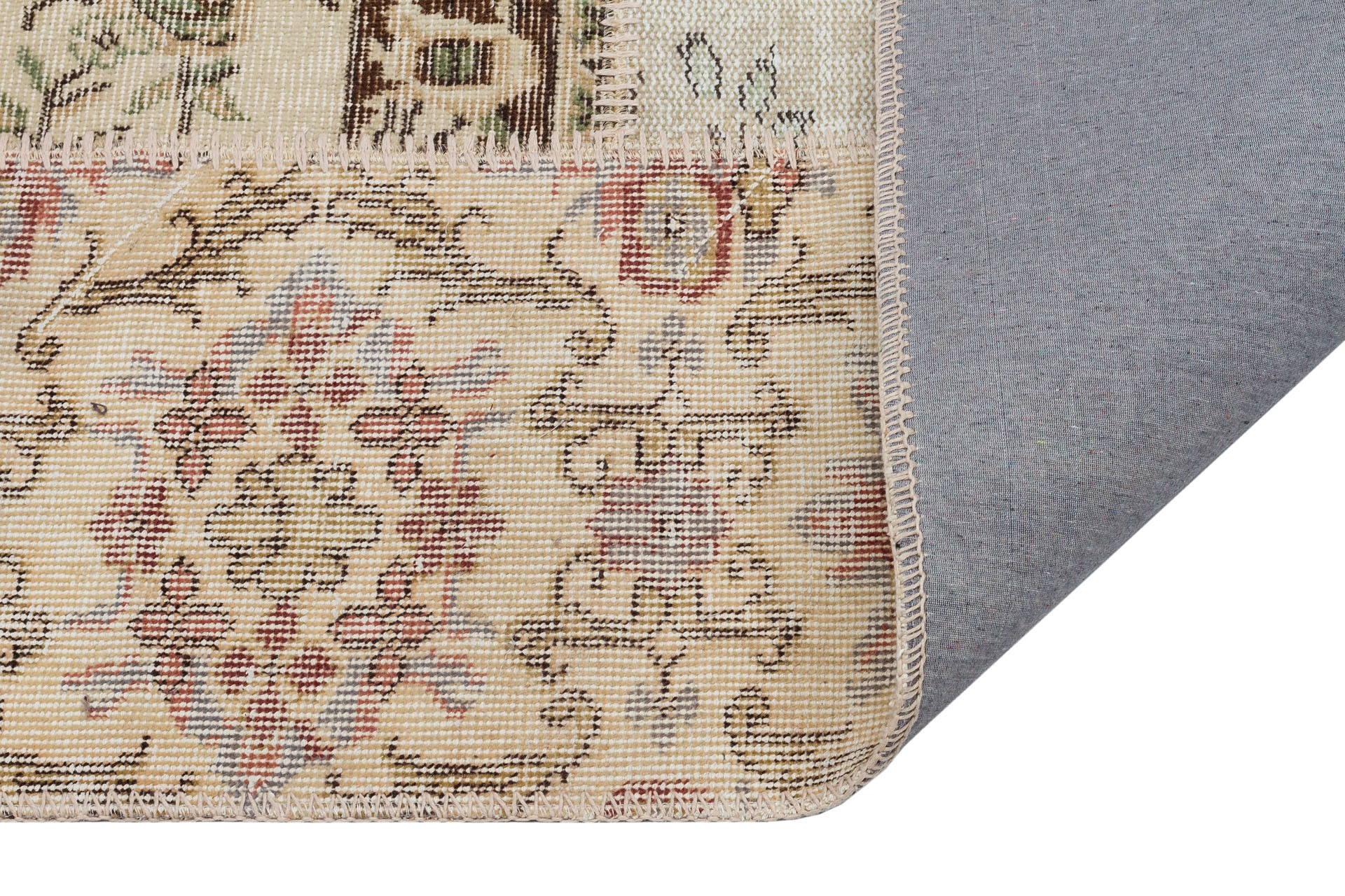 Classic Modern Patchwork Distressed Handwoven Rug — detail view 3, handmade vintage rug