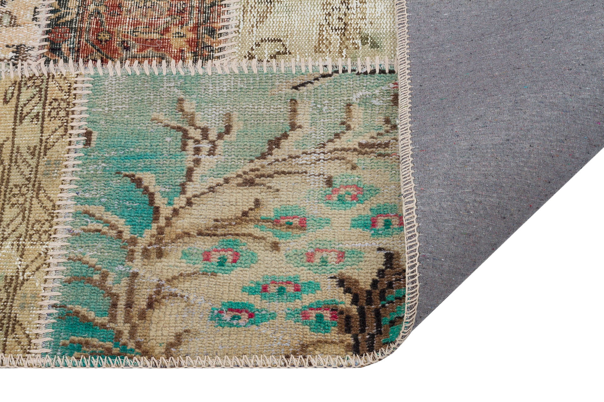 Classic Modern Patchwork Distressed Handwoven Rug — detail view 3, handmade vintage rug