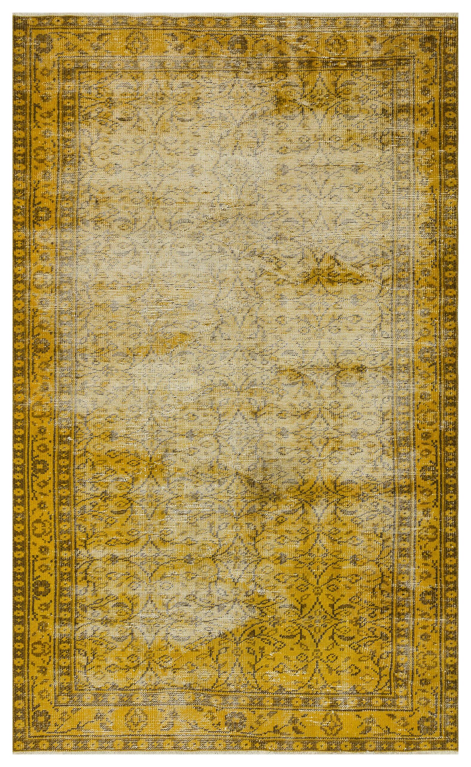 Unique Anatolian Vintage Distressed Hand-Woven Rug | Yellow — detail view 3, handmade vintage rug