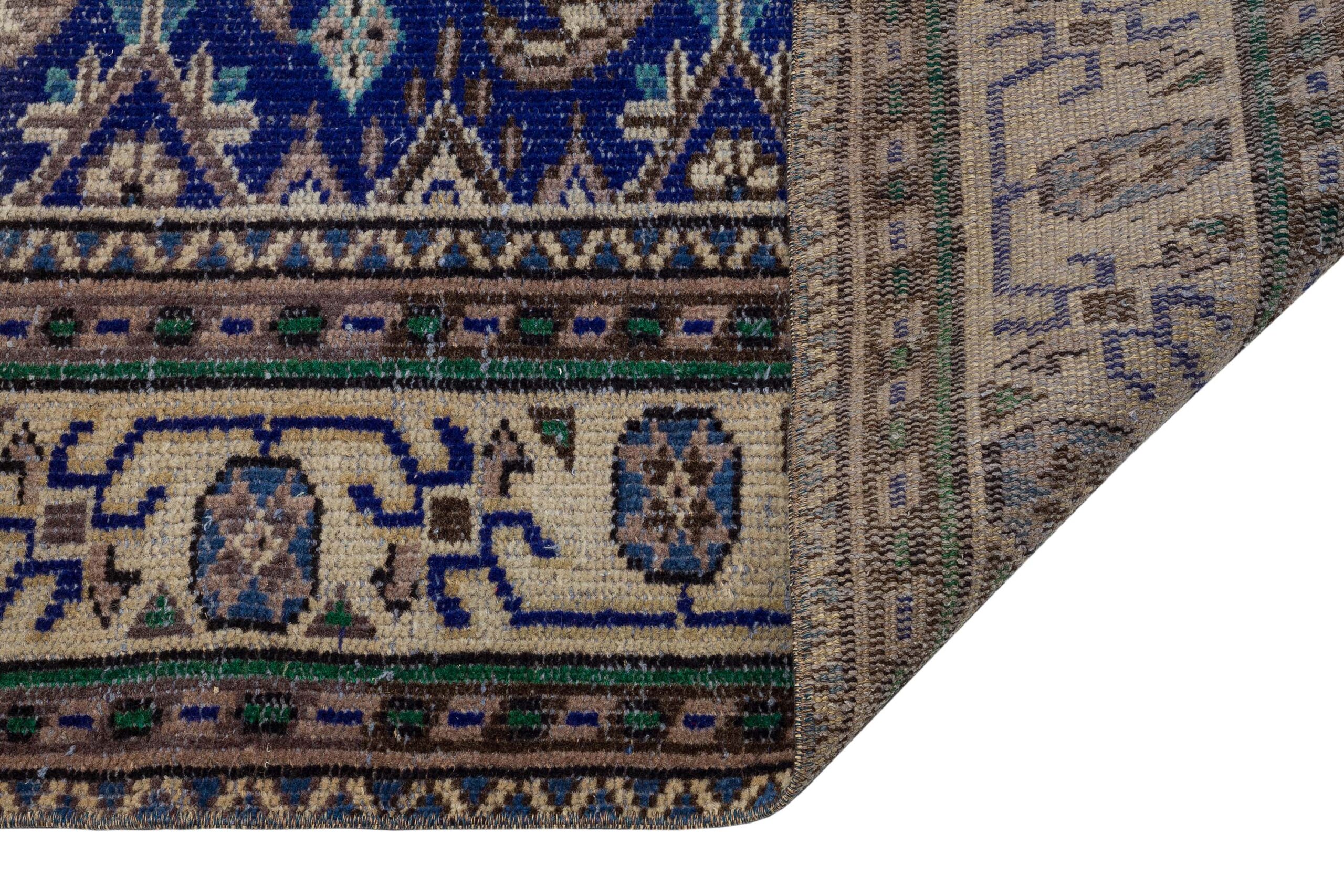 Authentic Hand-Woven Distressed Rug | Blue — detail view 3, handmade vintage rug