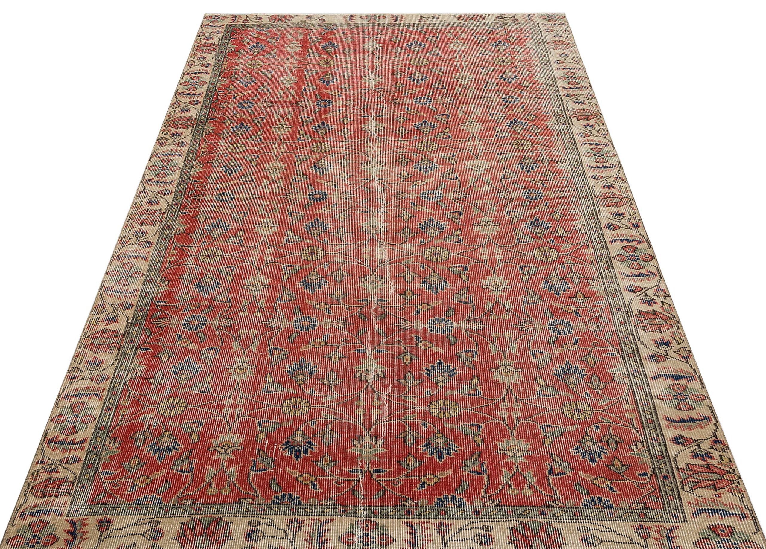 Klasik Modern Vintage Eskitme El Dokuma Halı 138x227 cm 9838  |  Kırmızı
