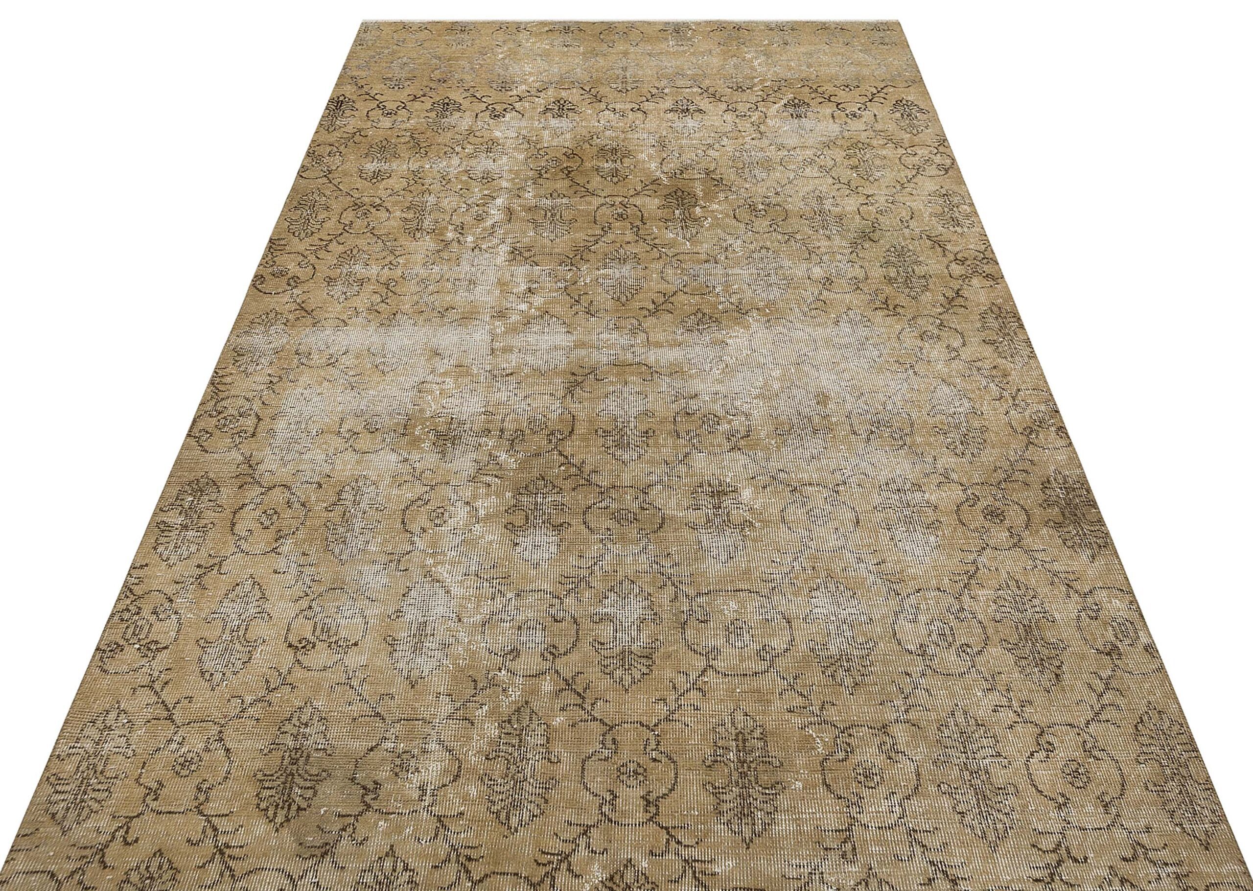 Gerçek El Dokuma Eskitme Vintage Halı 153x247 cm 9840  |  Kahverengi