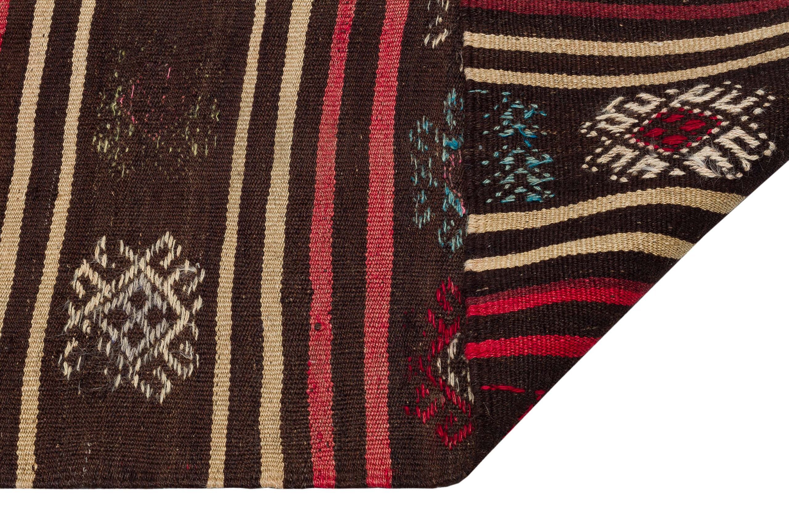 Authentic Handwoven Distressed Vintage Kilim | Brown — detail view 3, kilim vintage rug