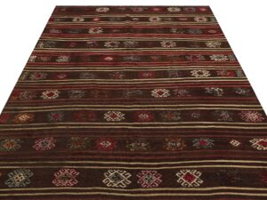 Gerçek El Dokuma Eskitme Vintage Kilim 187x247 cm 9862 | Kahverengi