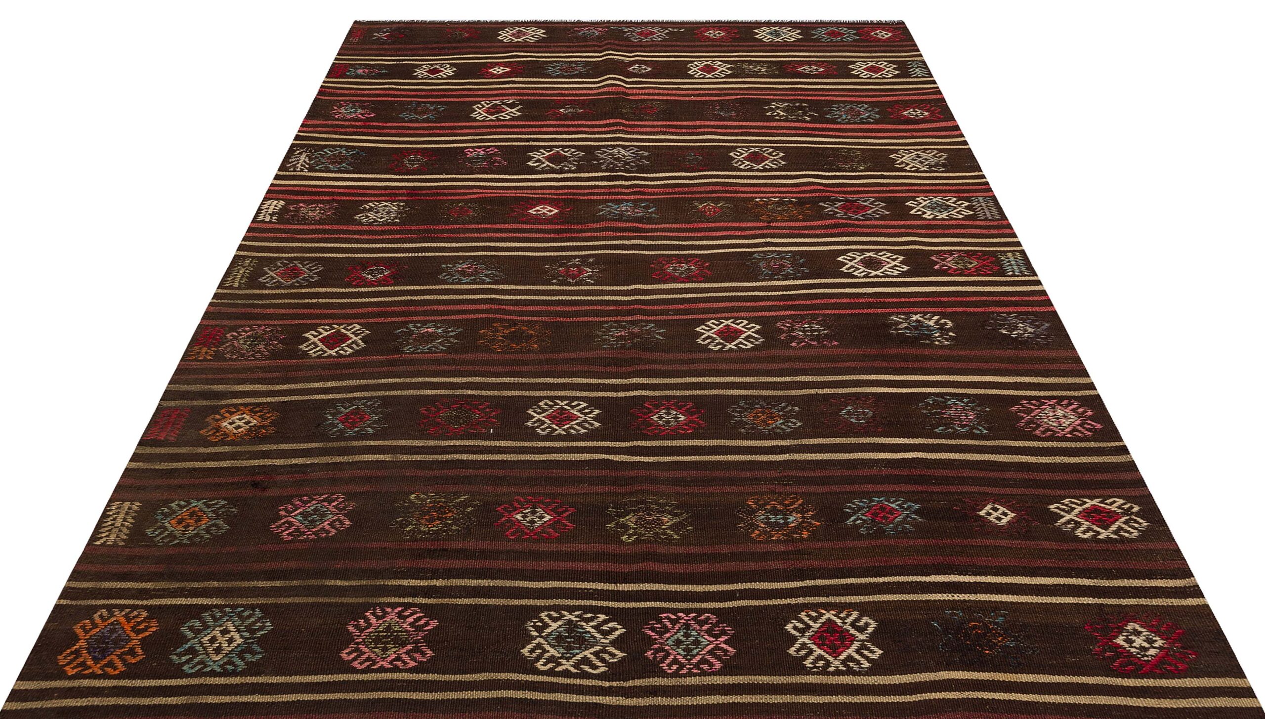 Gerçek El Dokuma Eskitme Vintage Kilim 187x247 cm 9862  |  Kahverengi