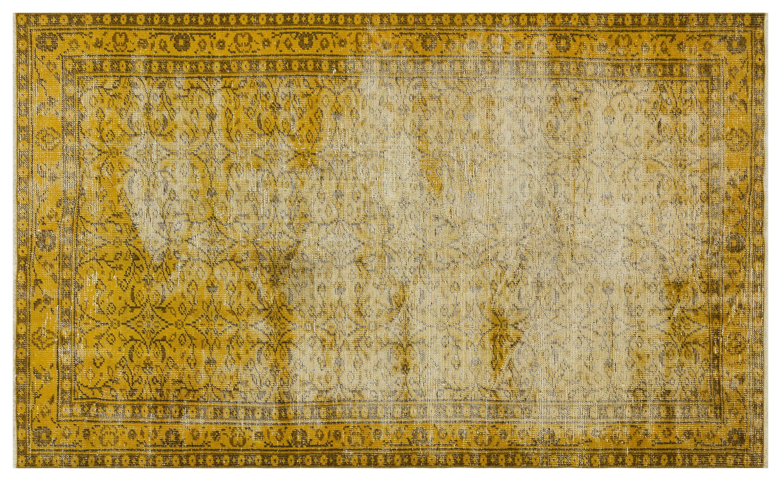 Unique Anatolian Vintage Distressed Hand-Woven Rug | Yellow — detail view 4, handmade vintage rug