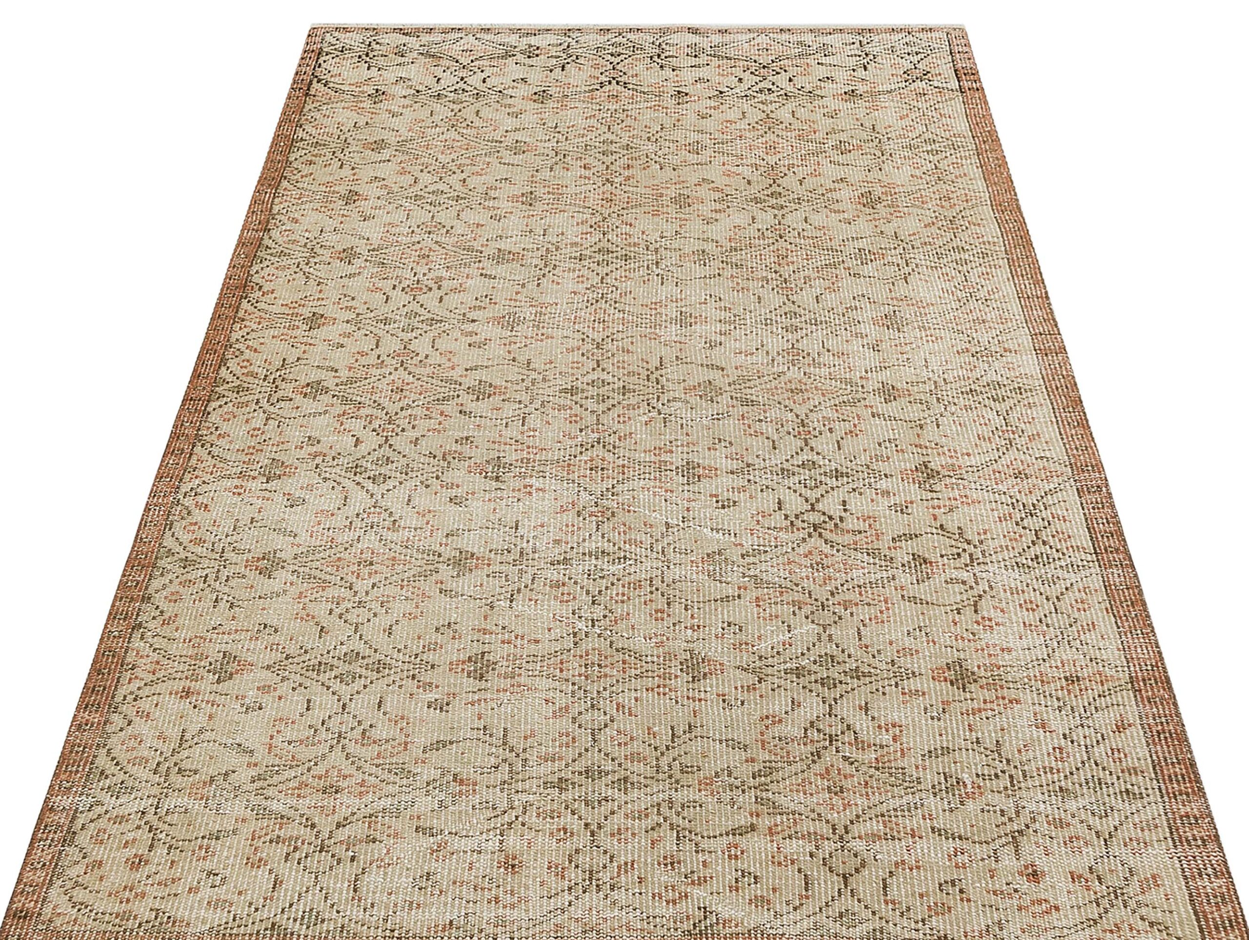 Vintage Eskitme El Dokuma Halı 126x208 cm 9874  |  Bej