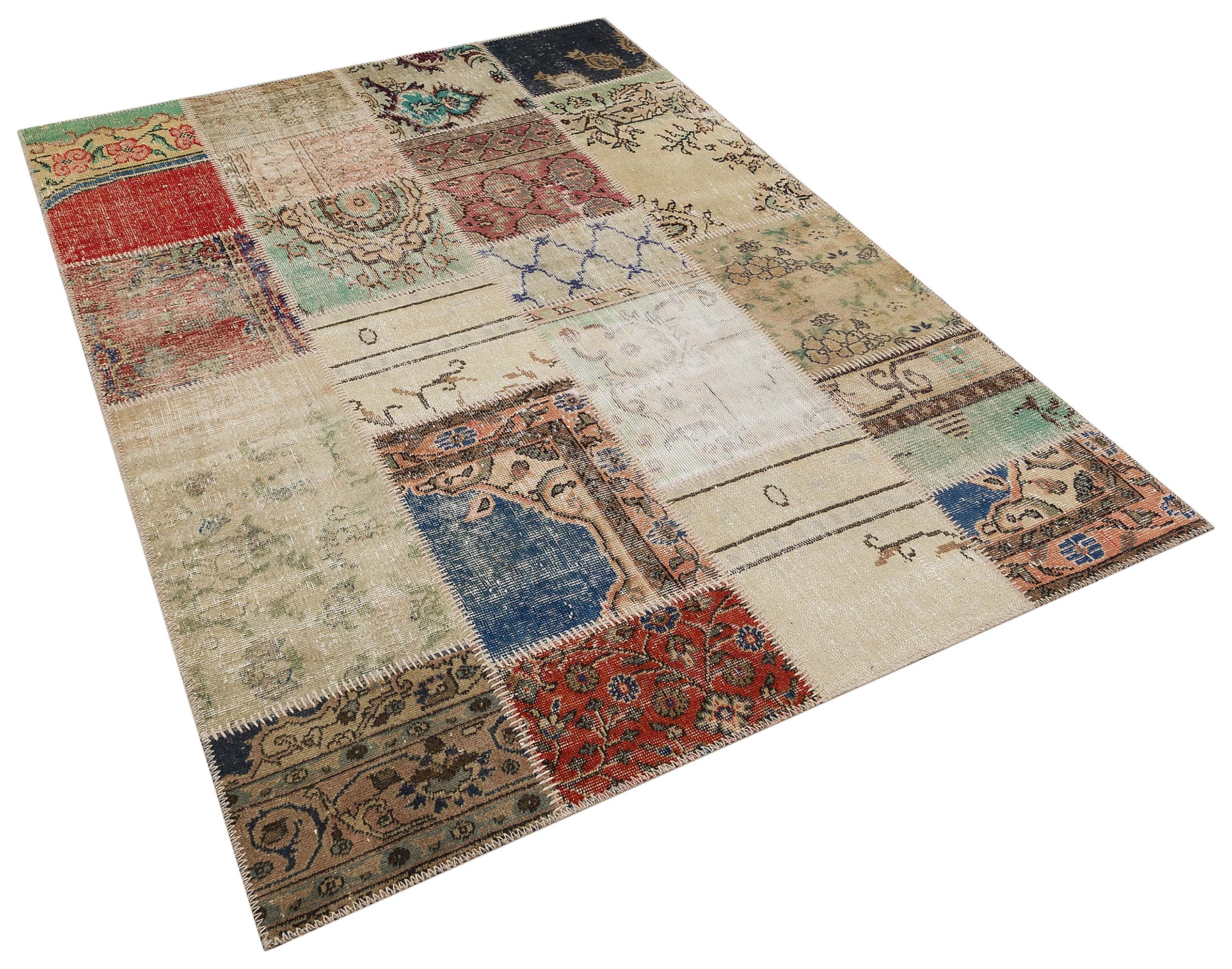 El Yapımı Boncuklu Patchwork Halı  160x230 cm - 6296