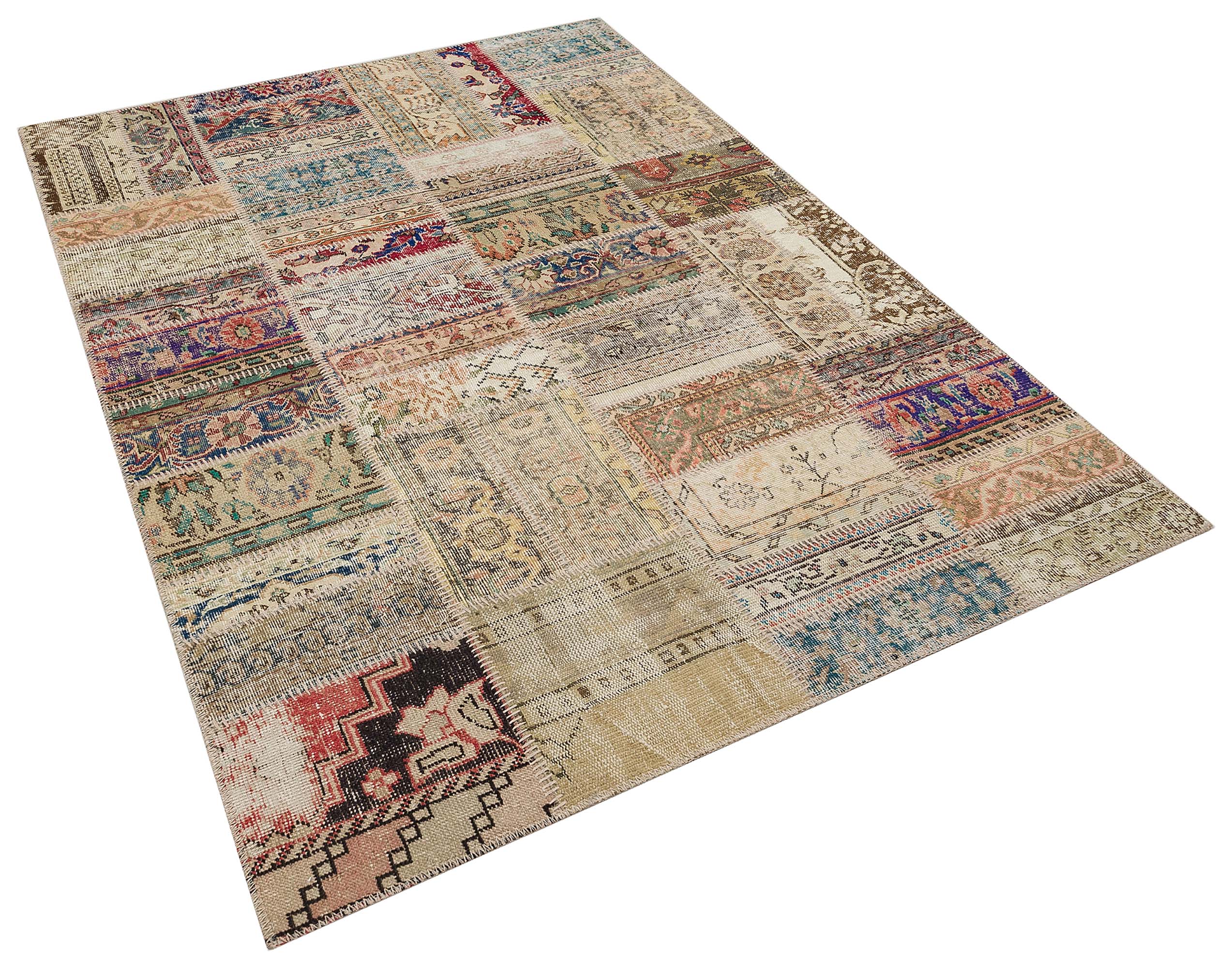 Magnificent Patchwork Rug with Rich Patterns, vintage rug, Handmade, hand-knotted wool, cotton & silk, size 160 × 230 cm, from Gördes