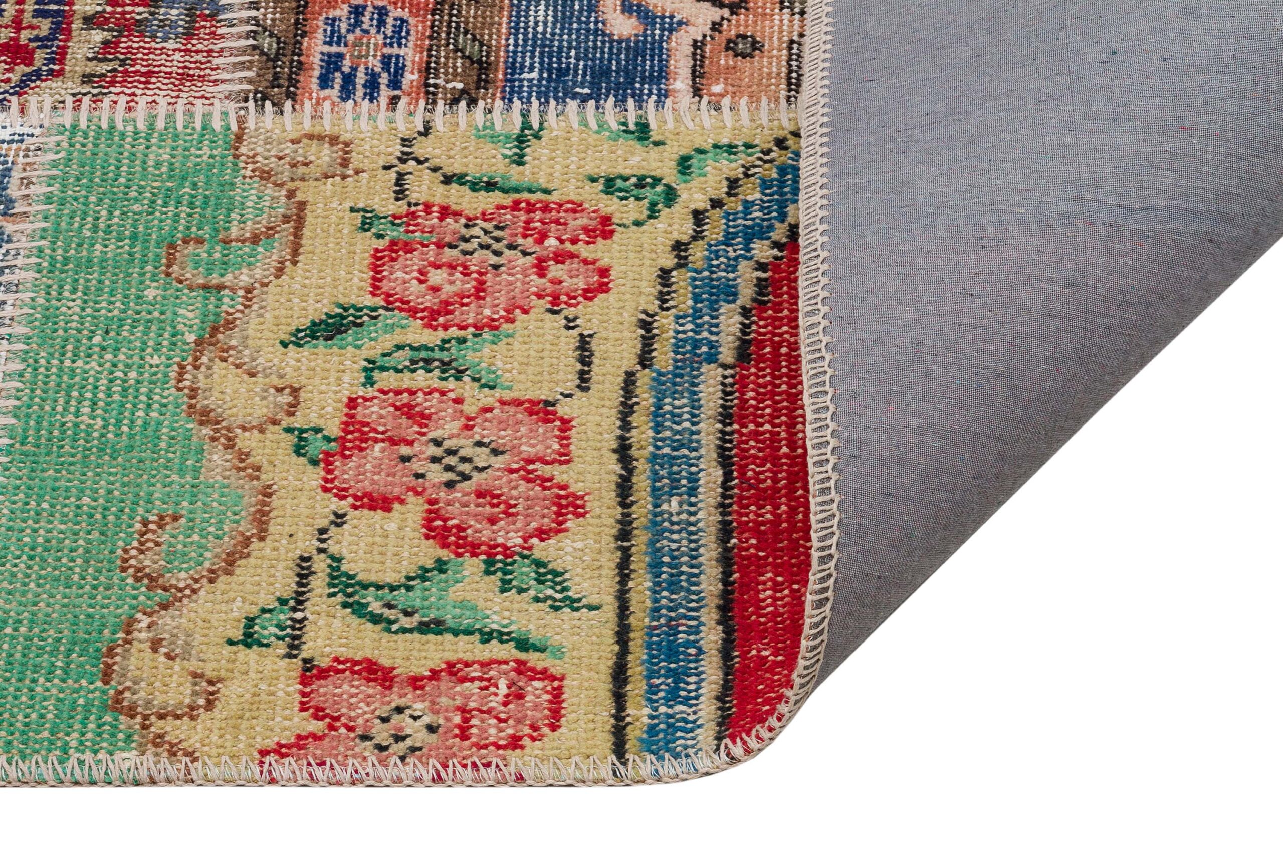 A Patchwork Rug That Stands Out for Its Unique Design — detail view 4, handmade vintage rug