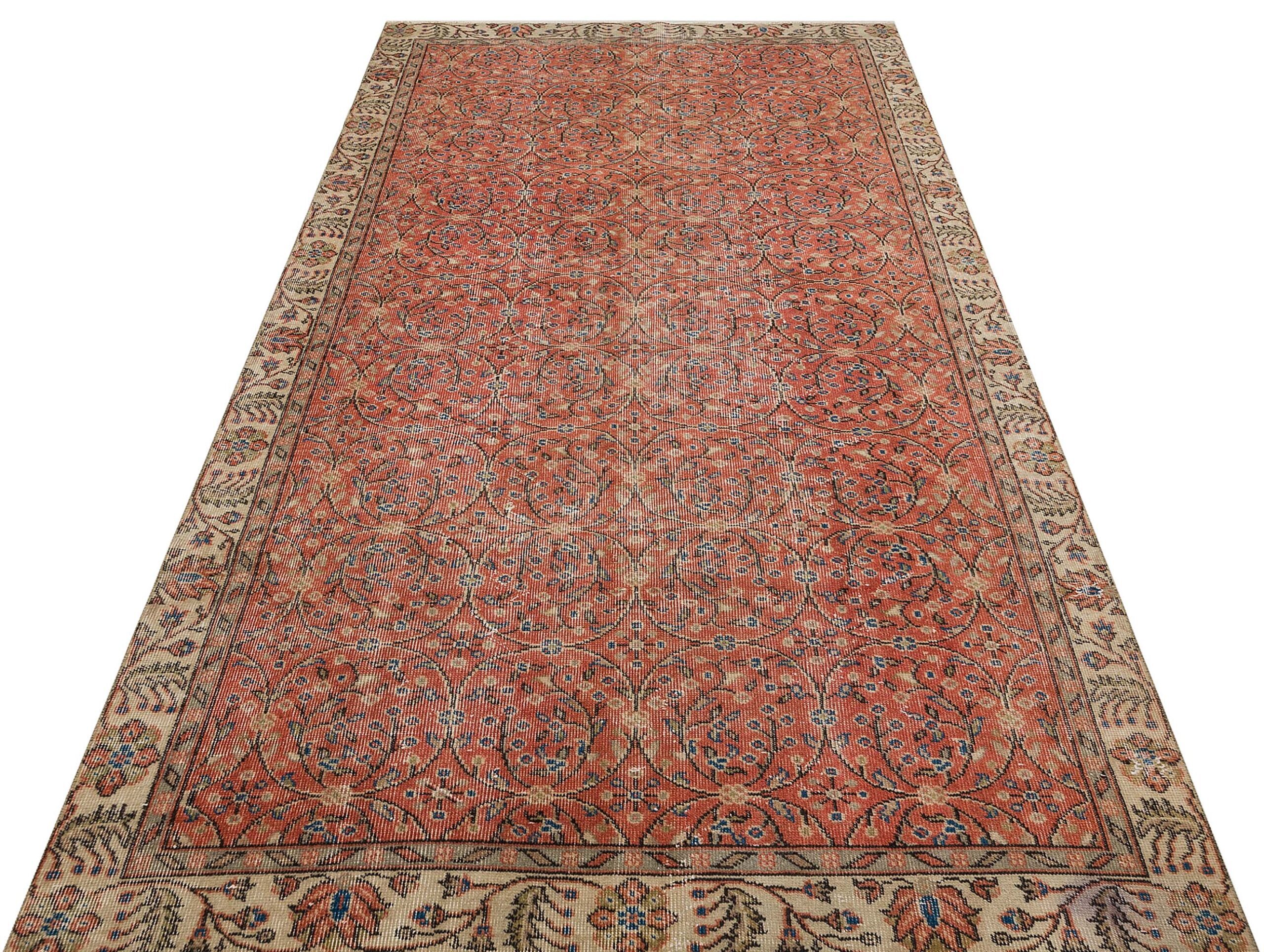 Rengarenk Eskitme El Dokuma Halı 160x275  cm 9893 - Kırmızı