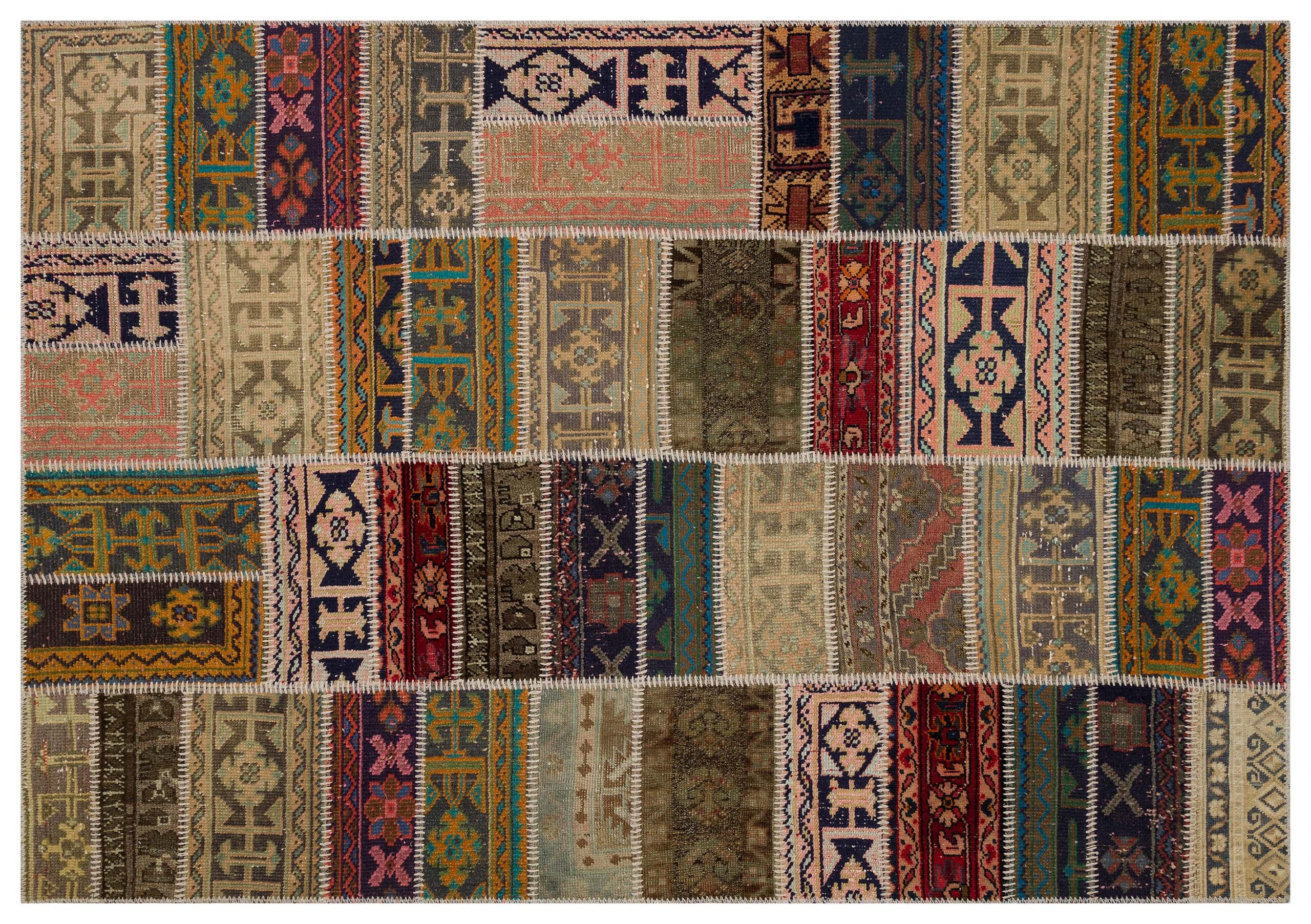 Patchwork Rug Woven with Eye-Catching Colors — detail view 3, handmade vintage rug