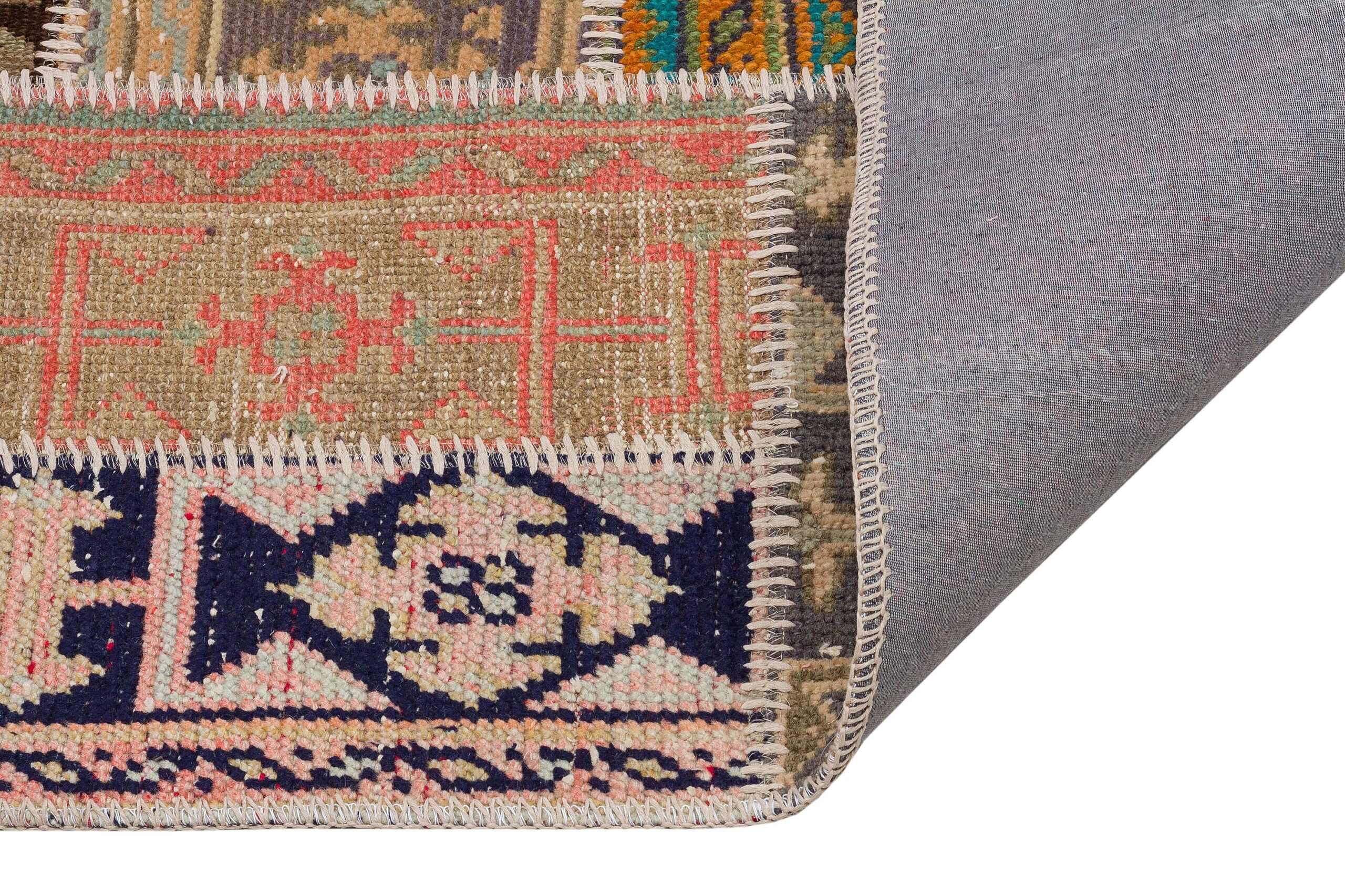 Patchwork Rug Woven with Eye-Catching Colors — detail view 4, handmade vintage rug