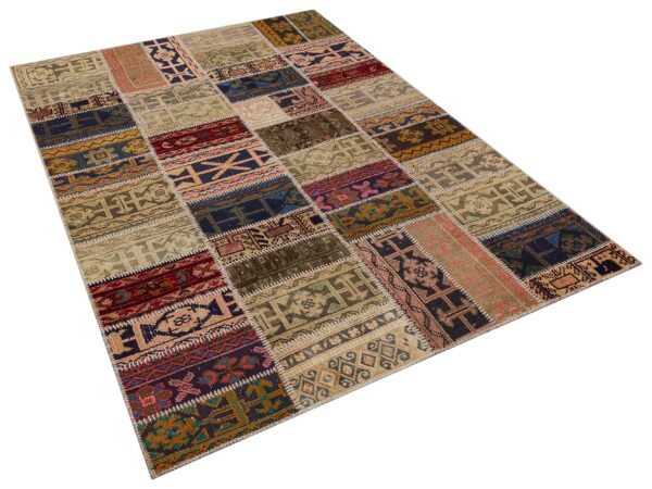 Stylish and Sophisticated Patchwork Rug, vintage rug, Handmade, hand-knotted wool, size 230 × 160 cm, from Oushak