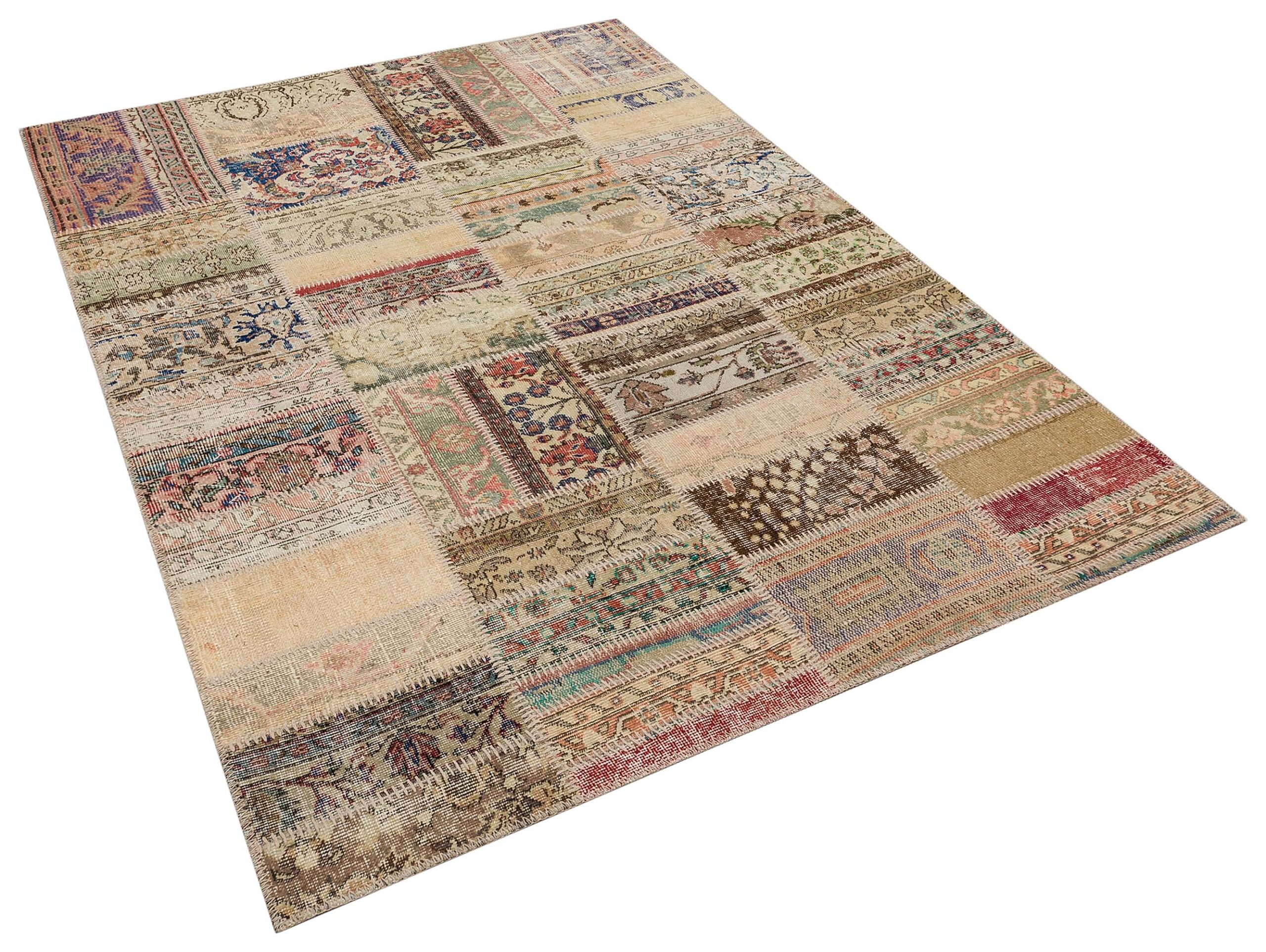 Eye-Catching and Stylish Patchwork Rug, vintage rug, Handmade, hand-knotted silk, size 230 × 160 cm, from Antalya