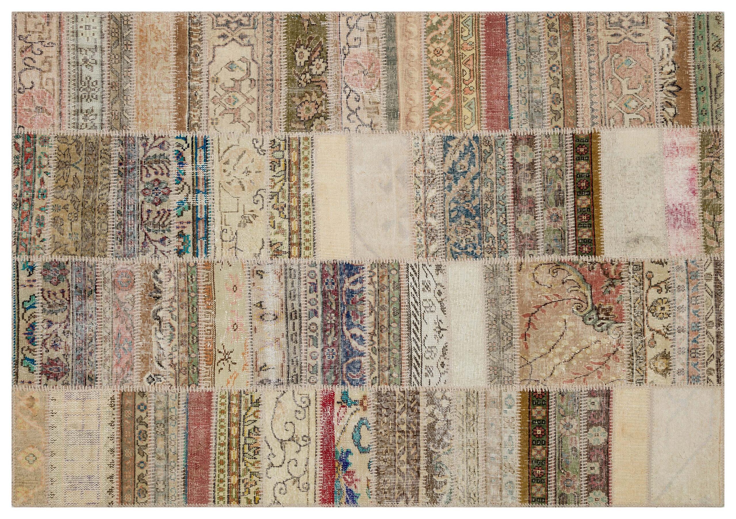 Vibrant and Colorful Patchwork Rug — detail view 3, handmade vintage rug