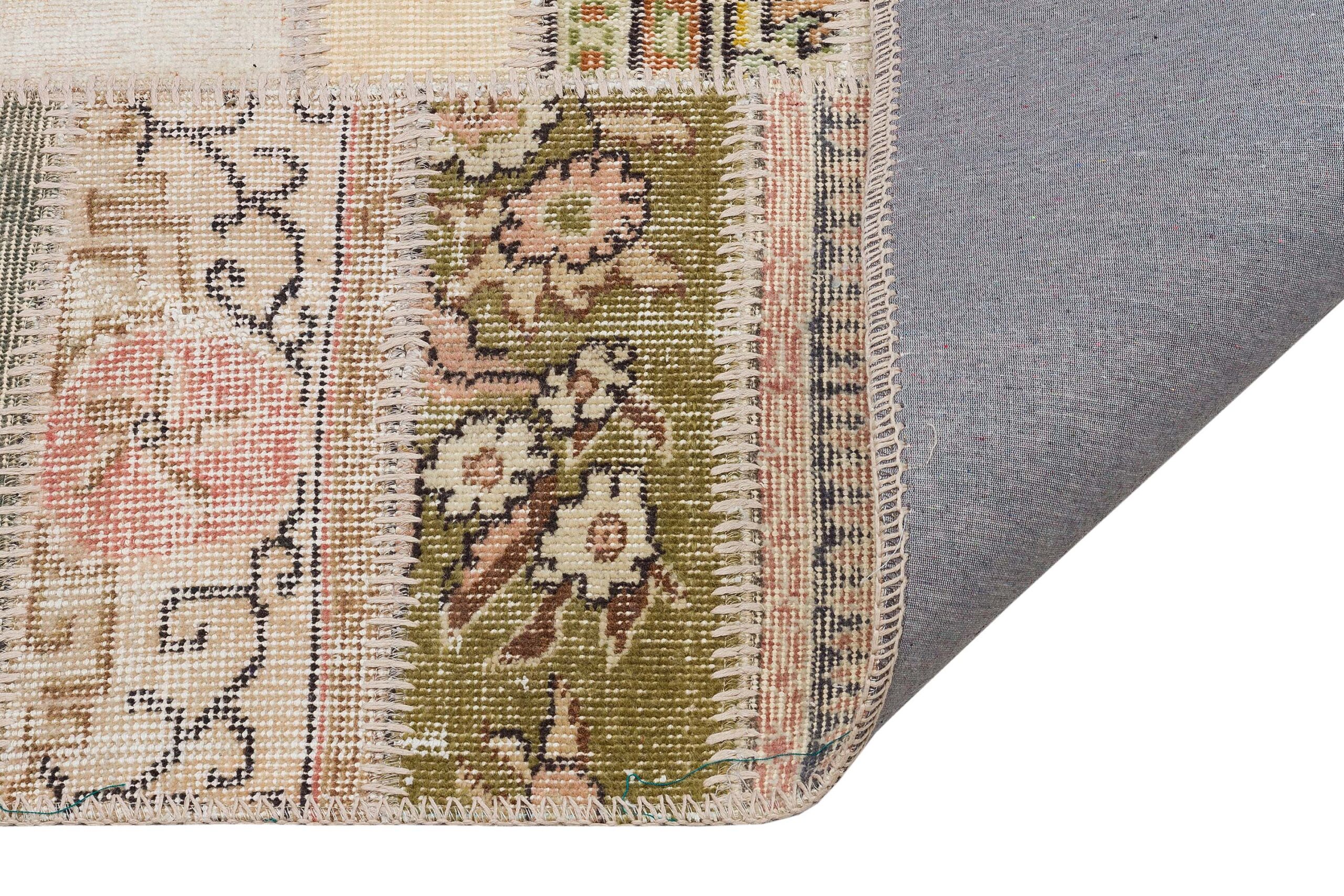 Vibrant and Colorful Patchwork Rug — detail view 4, handmade vintage rug