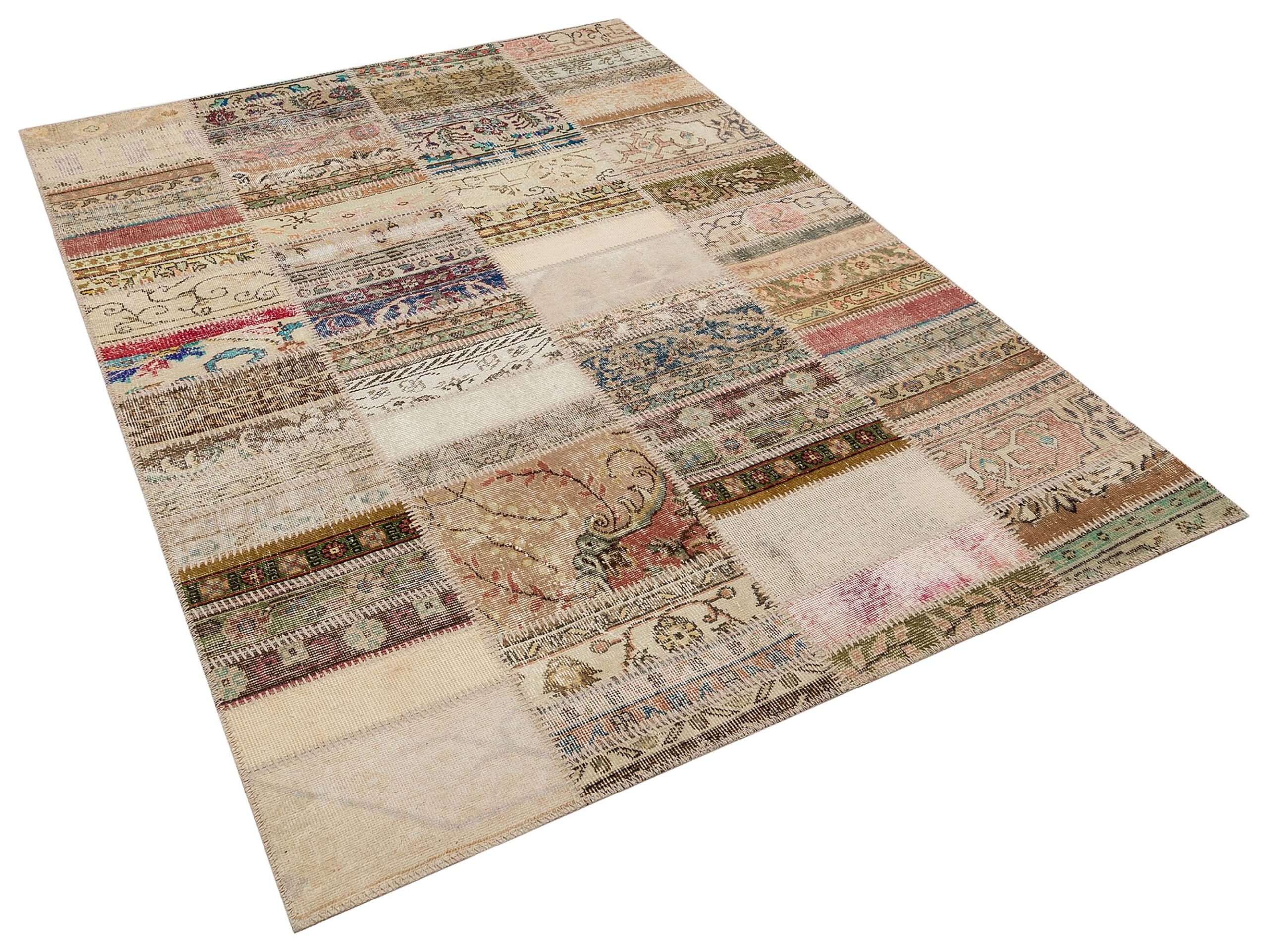 Vibrant and Colorful Patchwork Rug, vintage rug, Handmade, hand-knotted wool & cotton, size 230 × 160 cm, from Isparta
