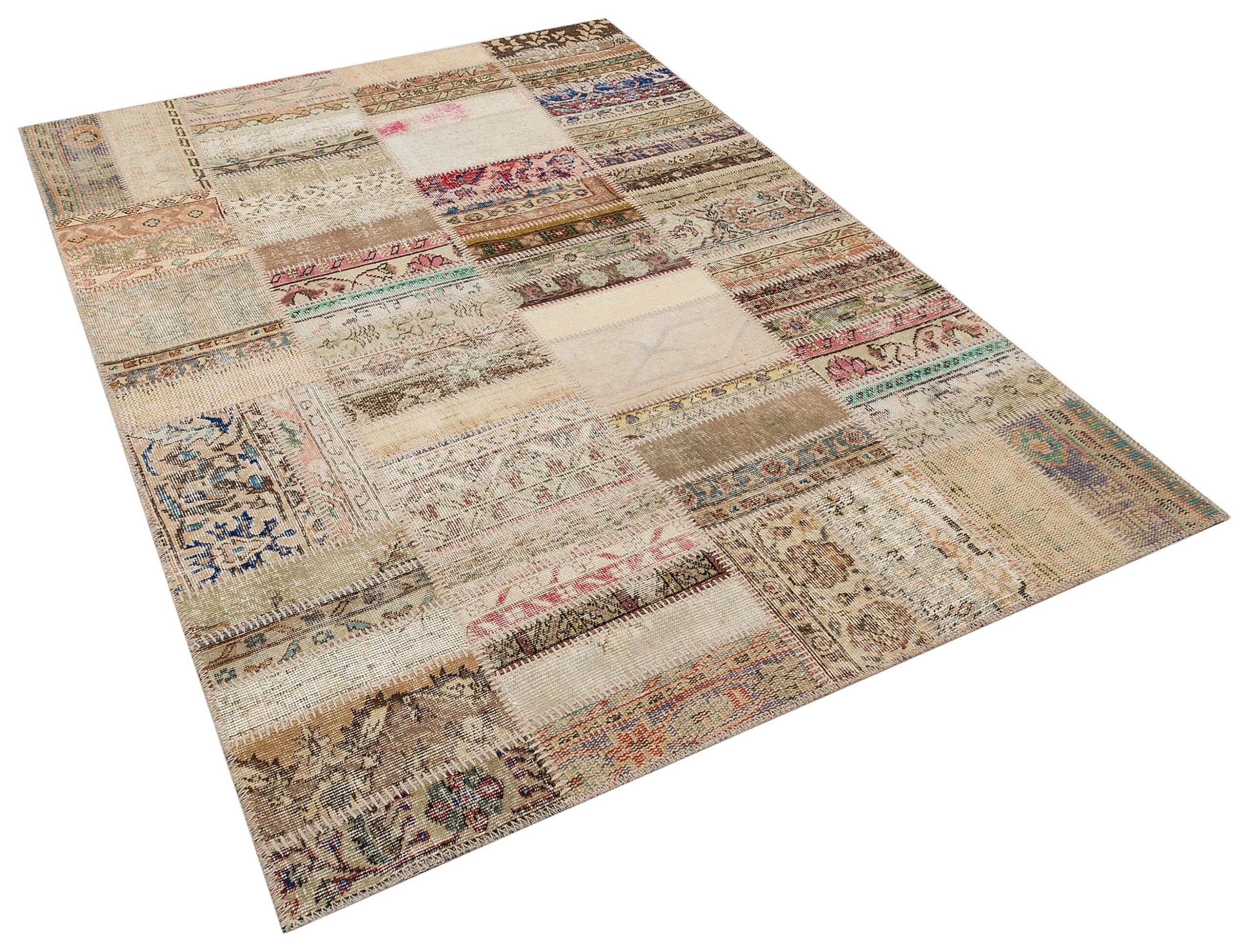 Magnificent and Colorful Patchwork Rug, vintage rug, Handmade, hand-knotted wool & silk, size 230 × 160 cm, from Oushak