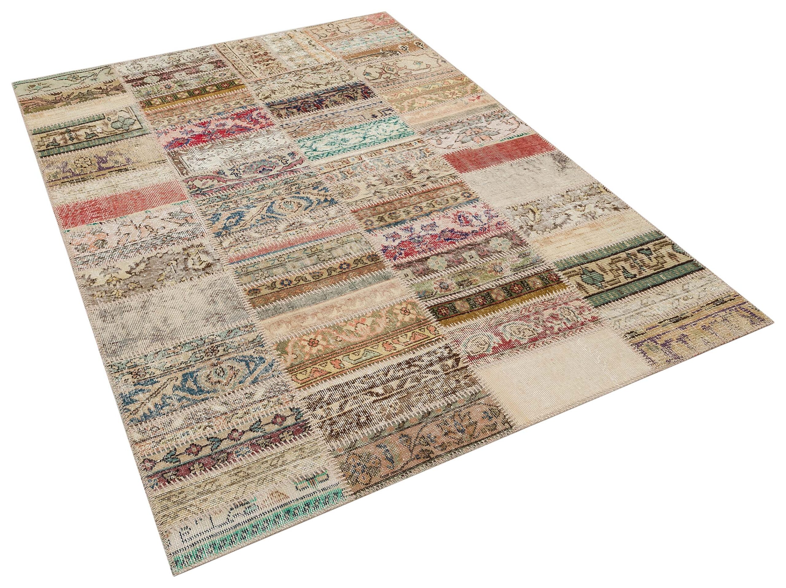 Unique Patchwork Rug, vintage rug, Handmade, hand-knotted wool & silk, size 230 × 160 cm, from Bursa