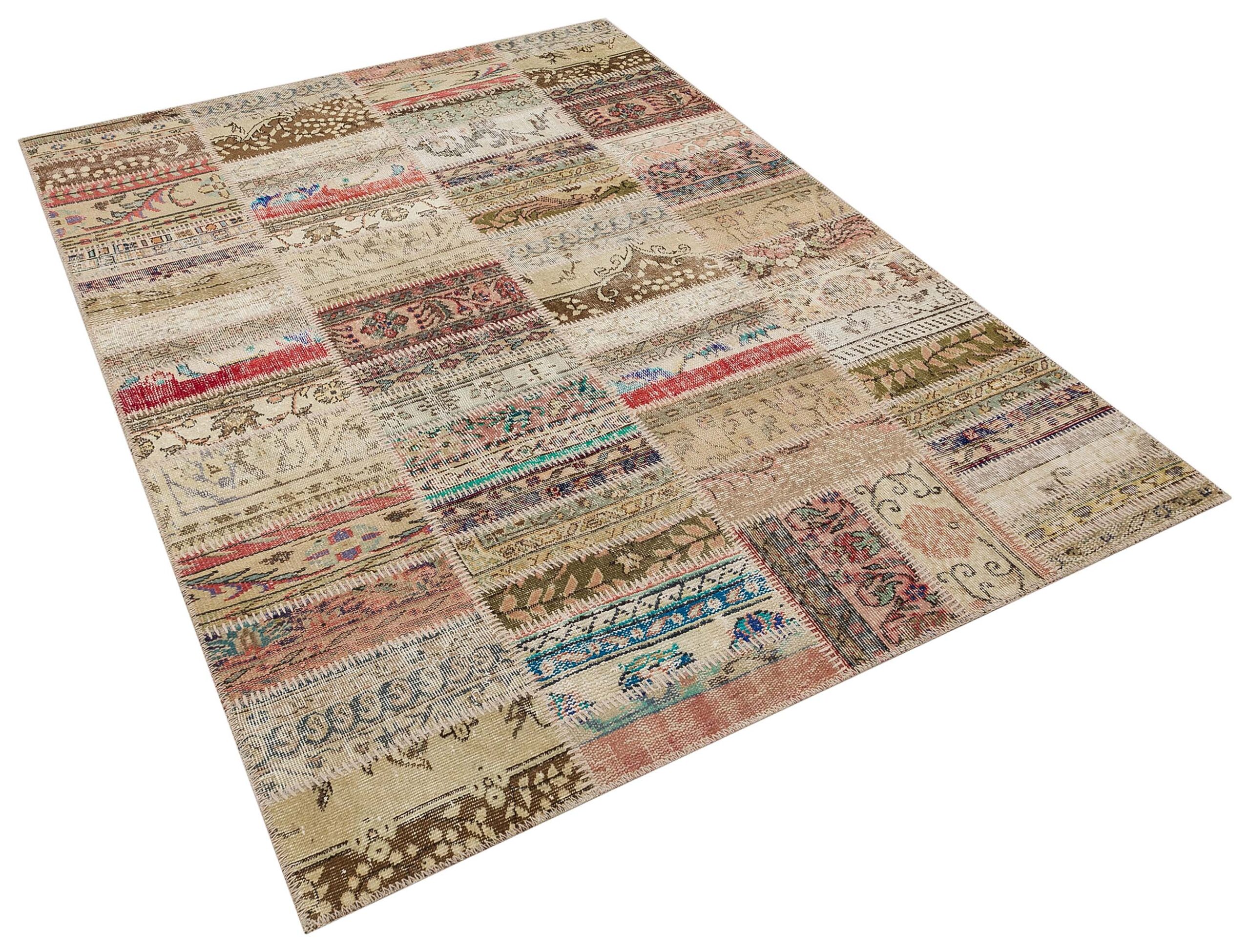 Stylish and Luxurious Patchwork Rug, vintage rug, Handmade, hand-knotted wool & silk, size 230 × 160 cm, from Anatolia