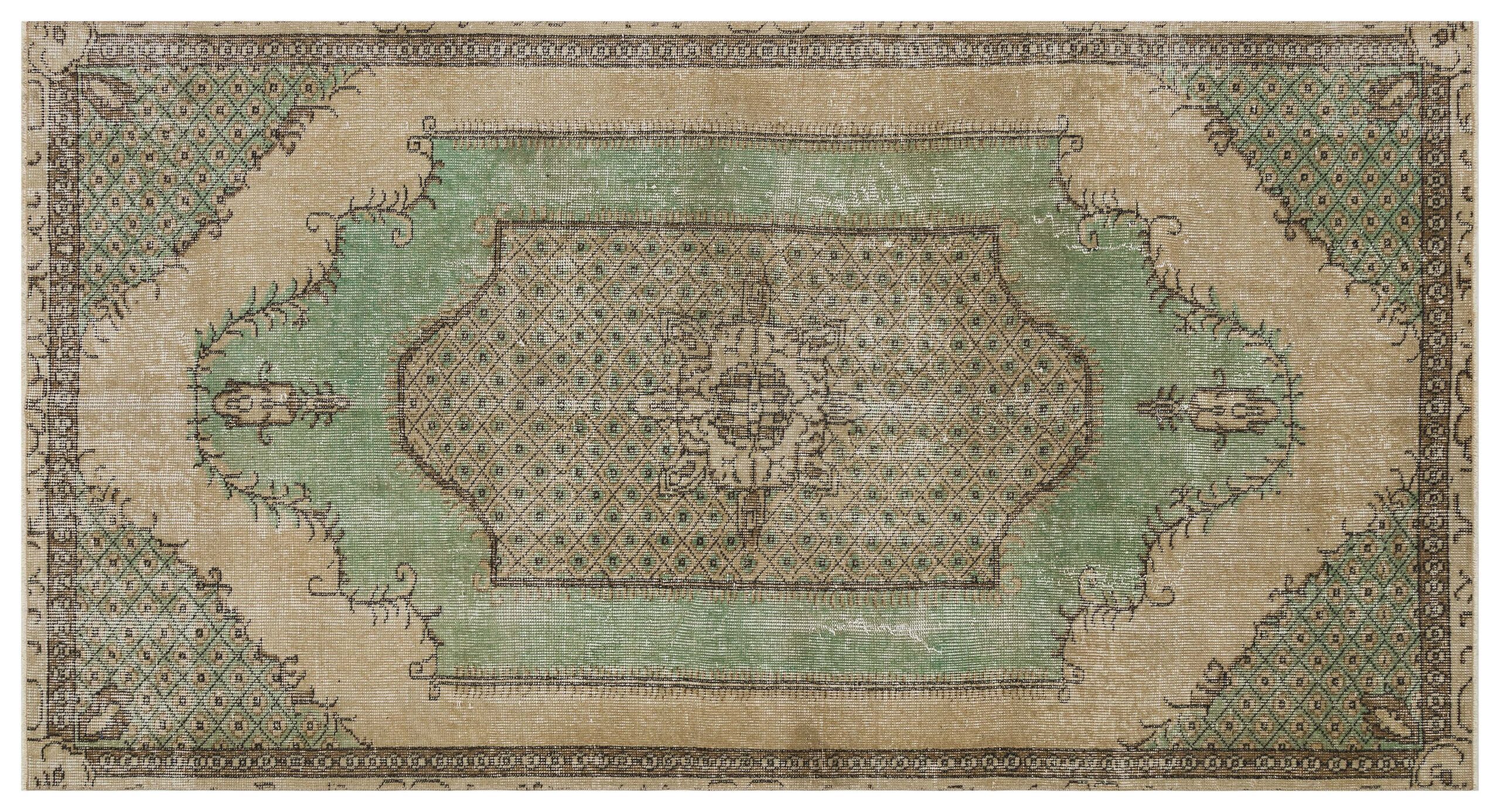 Wool and Silk Distressed Handwoven Rug — detail view 3, handmade vintage rug